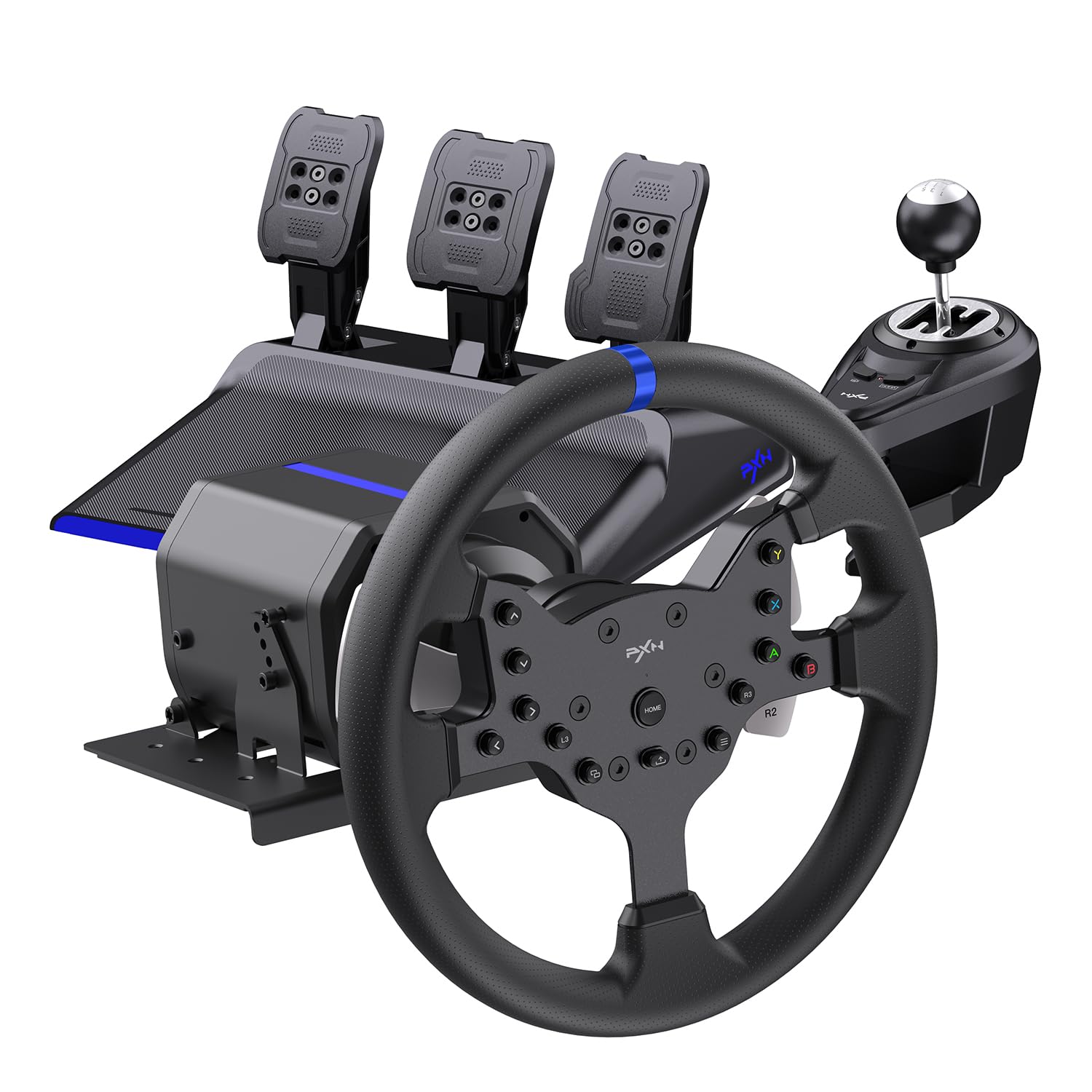 PXN V99 Gaming Steering Wheel with Pedals and Force Feedback – Black