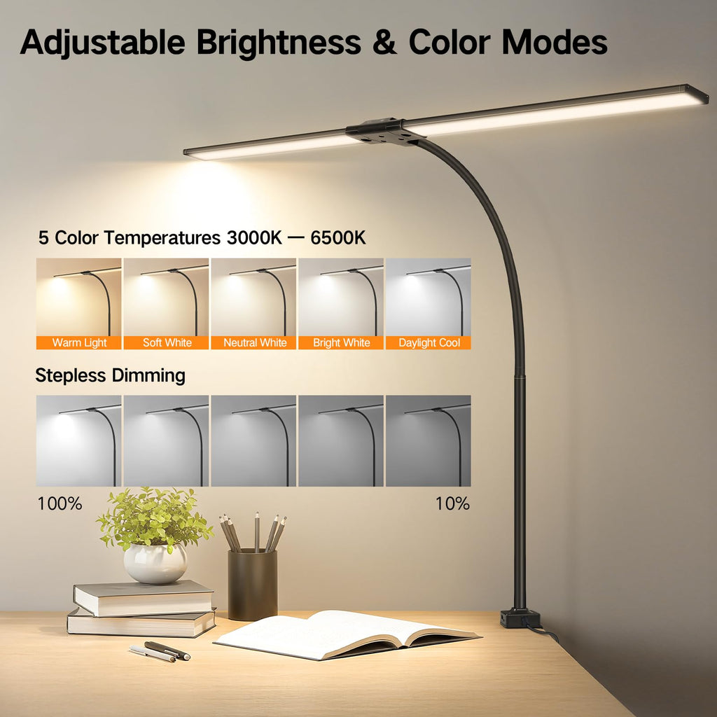 LED Desk Lamp with Touch Control USB-A and USB-C – Black