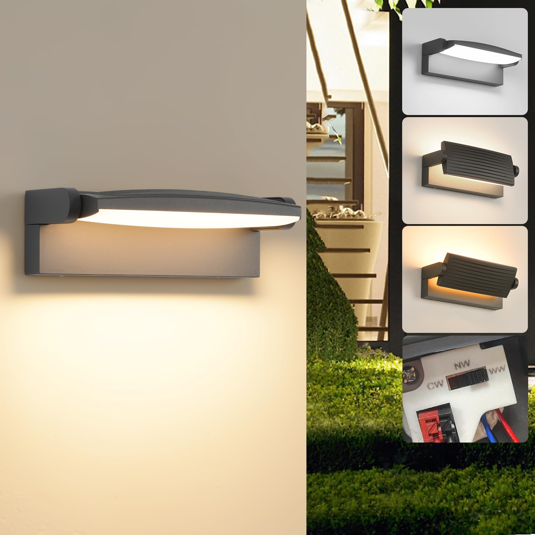 Outdoor Wall Light 30W IP65 Waterproof 350° Rotatable LED Panel – Dark Grey