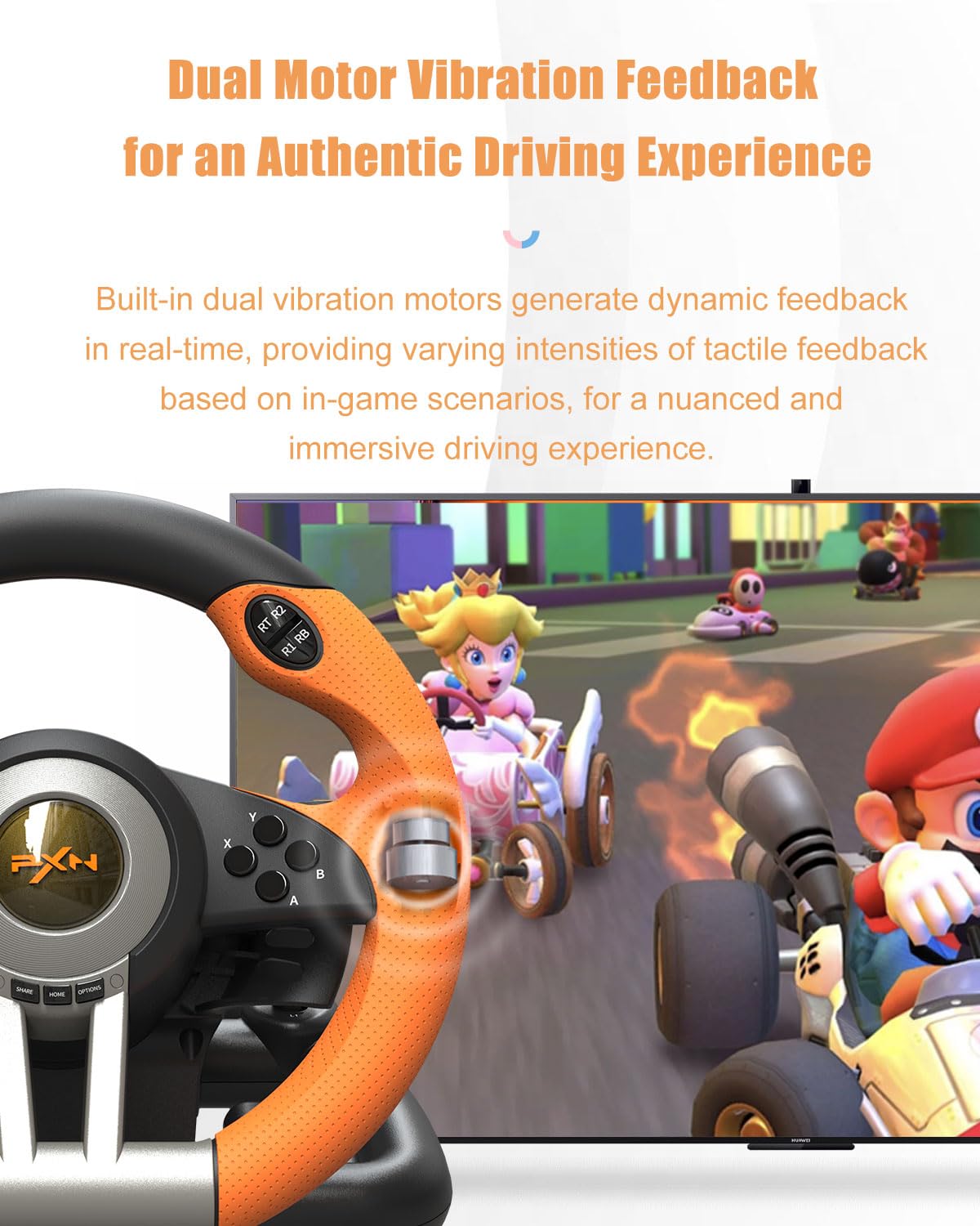 PXN V3 Pro Gaming Steering Wheel with Pedals – 180°, Vibration, Paddle Shift – Orange