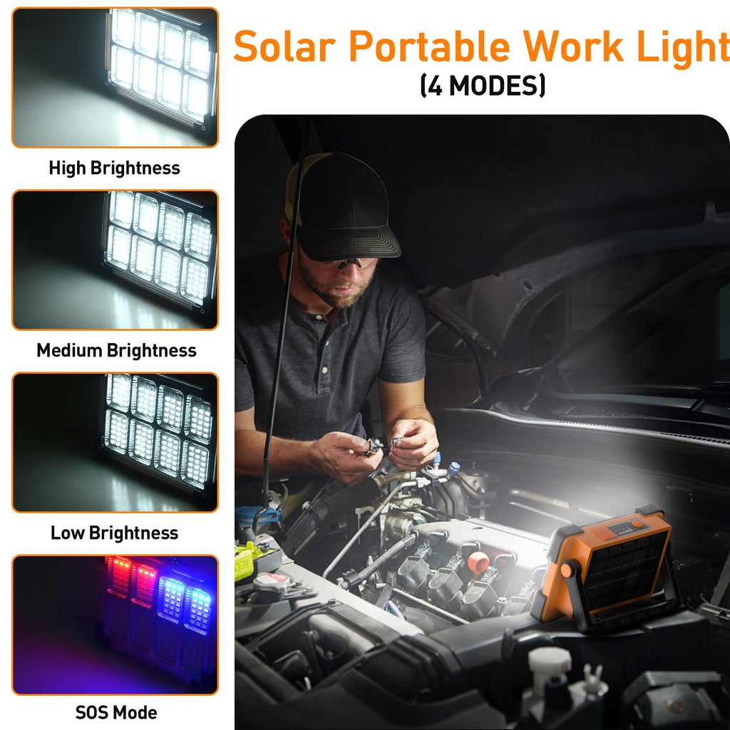 OHAYORI LED Rechargeable Floodlight 6000lm – 4 Modes, Solar+USB, PowerBank, 144 LEDs