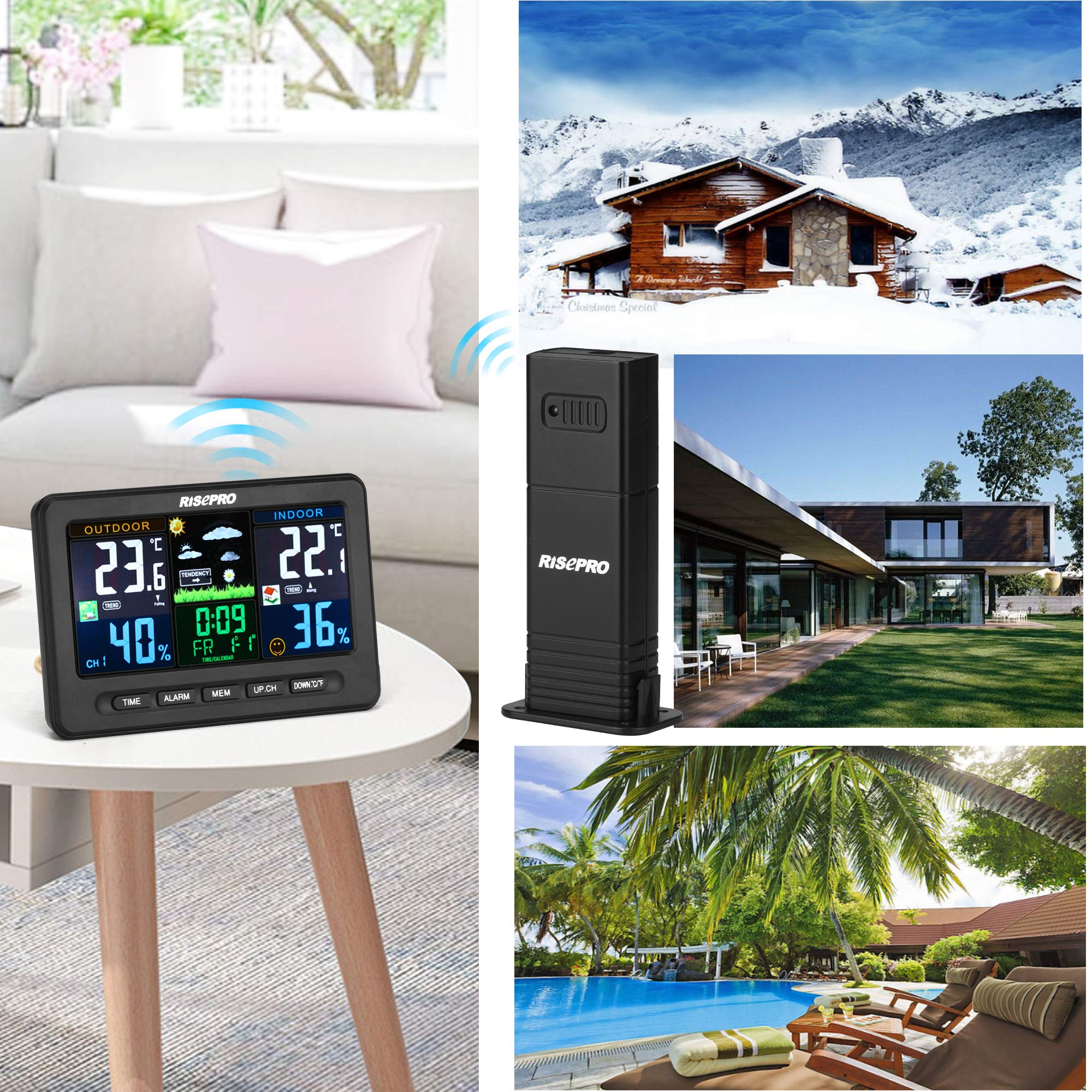 Wireless Weather Station – Temperature and Humidity Sensors, Alarm Clock, Color LCD