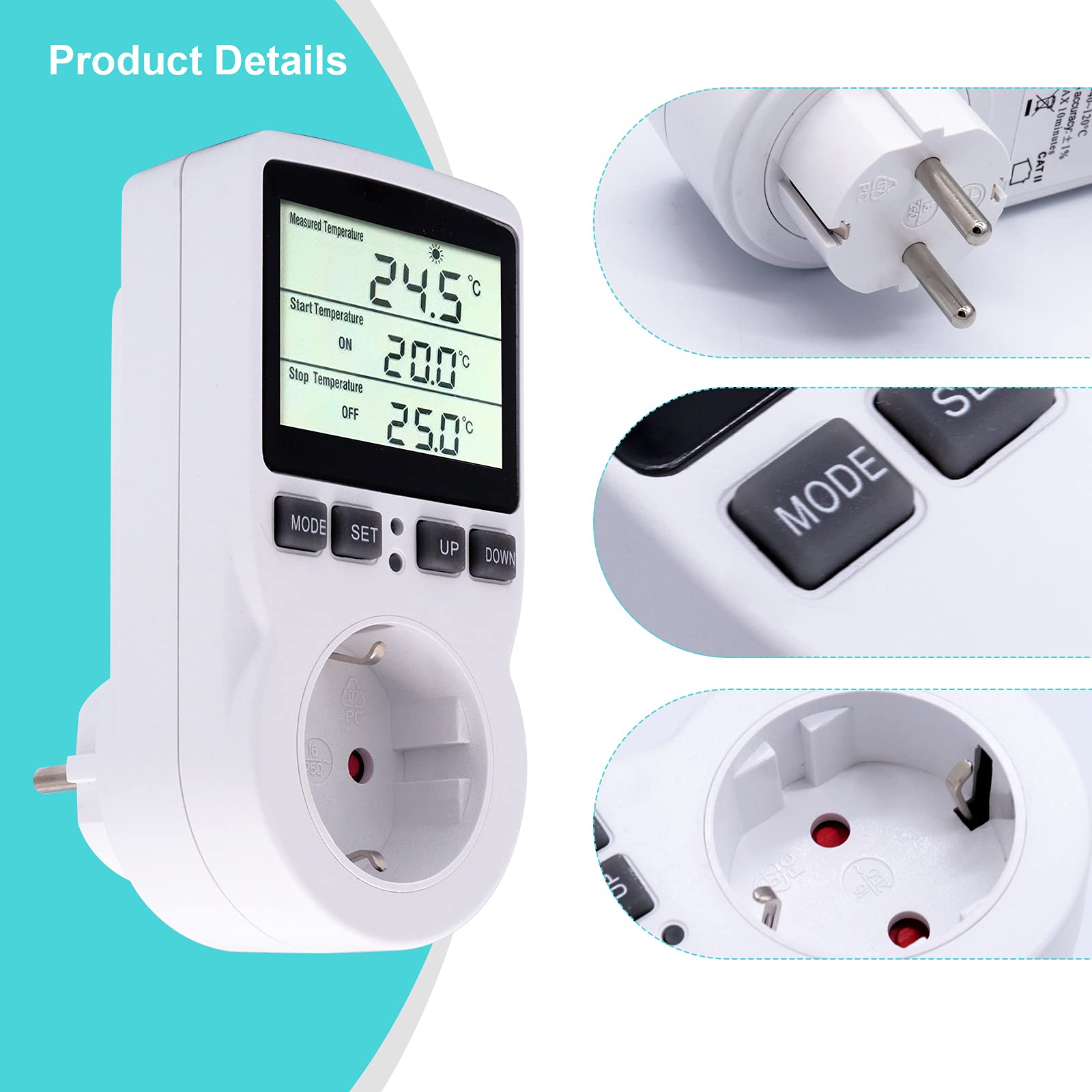 RUIZHI Digital Temperature Controller – Socket with Sensor, Heating and Cooling (EU Plug)