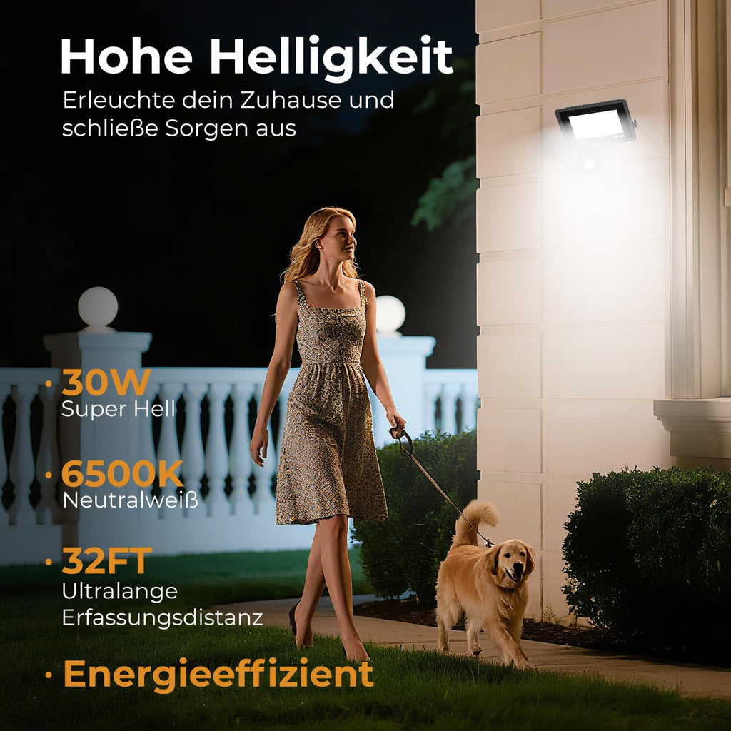 30W LED Floodlight with Motion Sensor – 3000LM, IP65, Outdoor Lighting