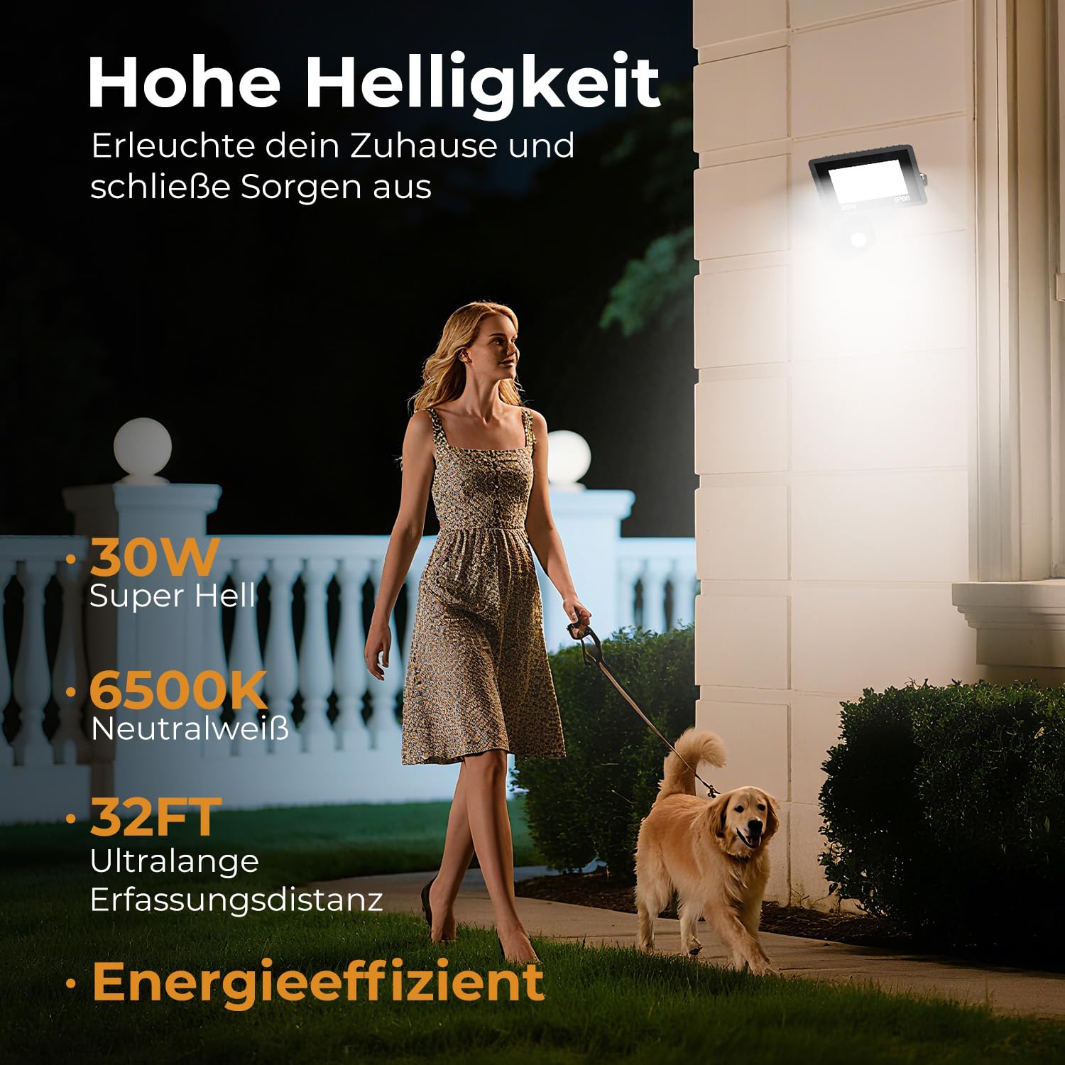 30W LED Floodlight with Motion Sensor – 3000LM, IP65, Outdoor Lighting
