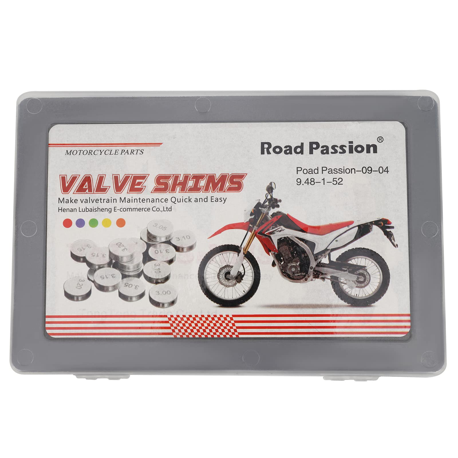 Zestaw podkładek Zaworowych 9,48 mm 52 szt – Regulowany 1,2mm-4mm dla Honda, Suzuki, Yamaha, Kawasak,i Husqvarna, Gas Gas, BMW