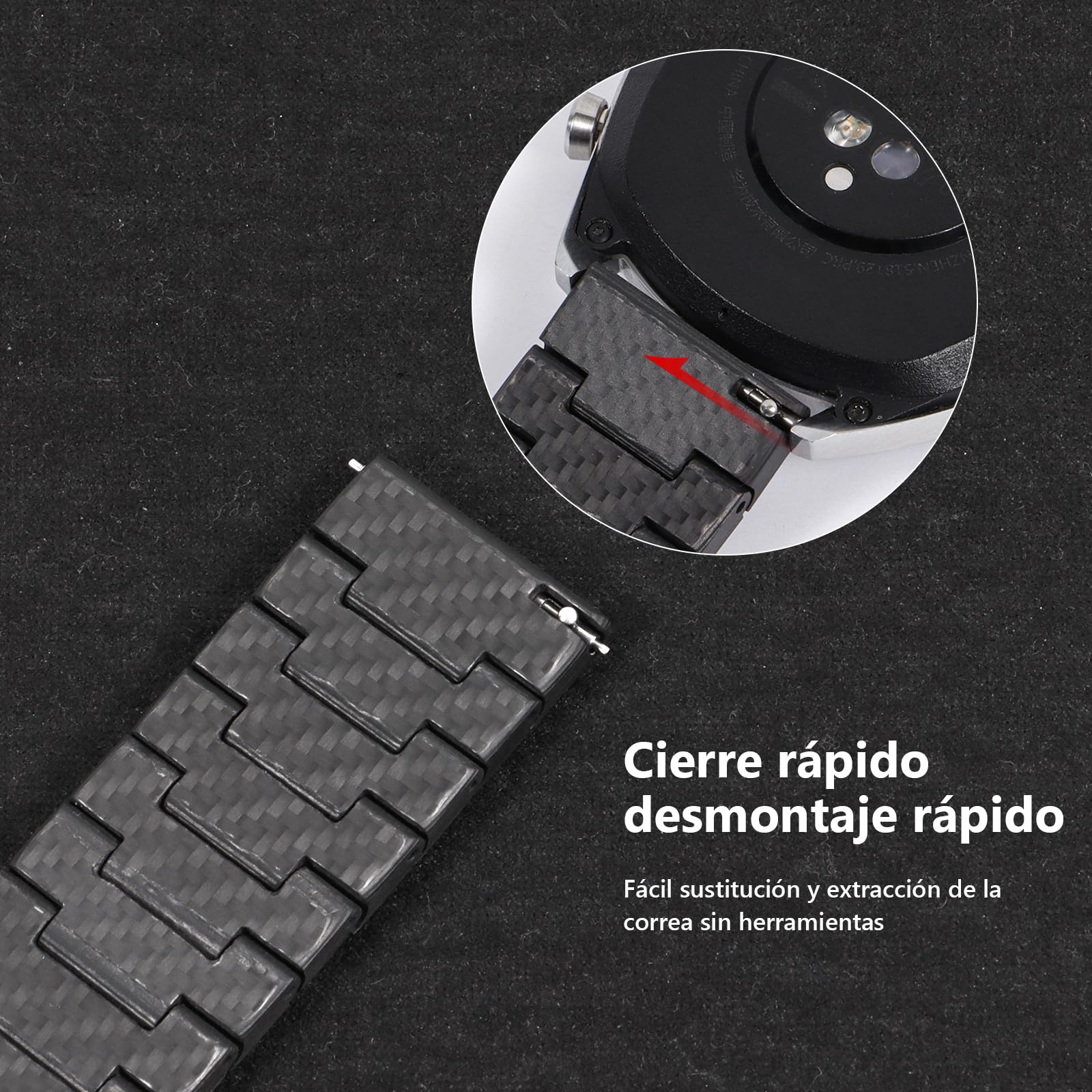 22mm Carbon Fiber Strap – Huawei / Samsung / Amazfit, Black