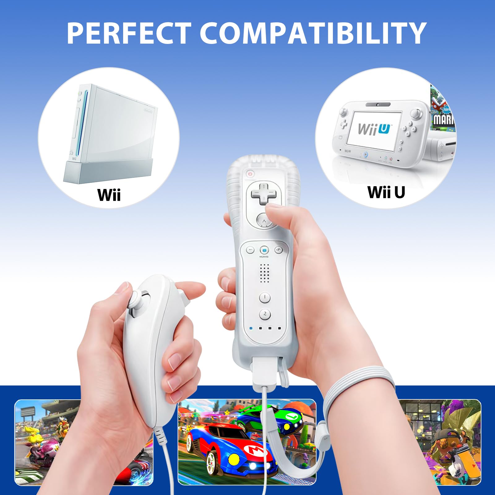 GOUYESHO Replacement Remote for Wii/Wii U with Nunchuck – 2 Pack Red and White