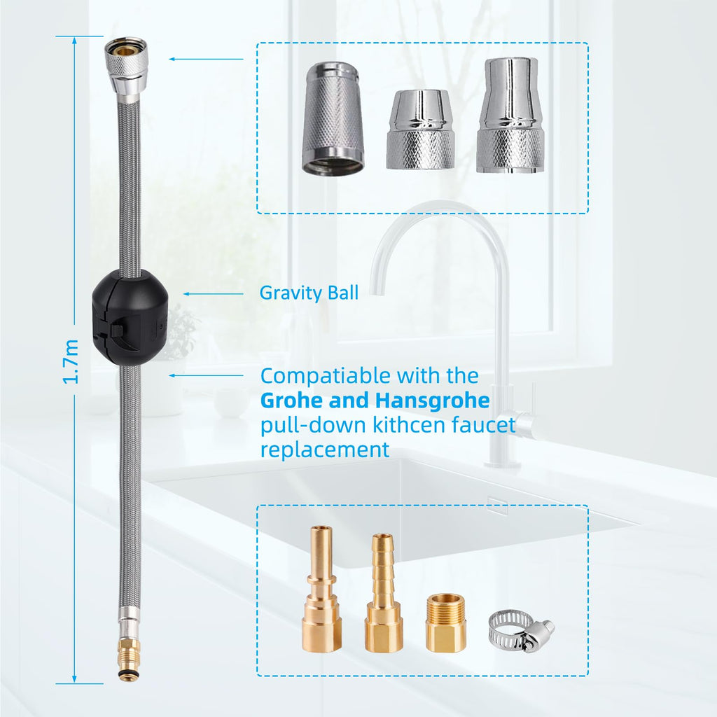Wymiana węża kranu z 6 adapterami – 1,5m metalowy elastyczny wąż