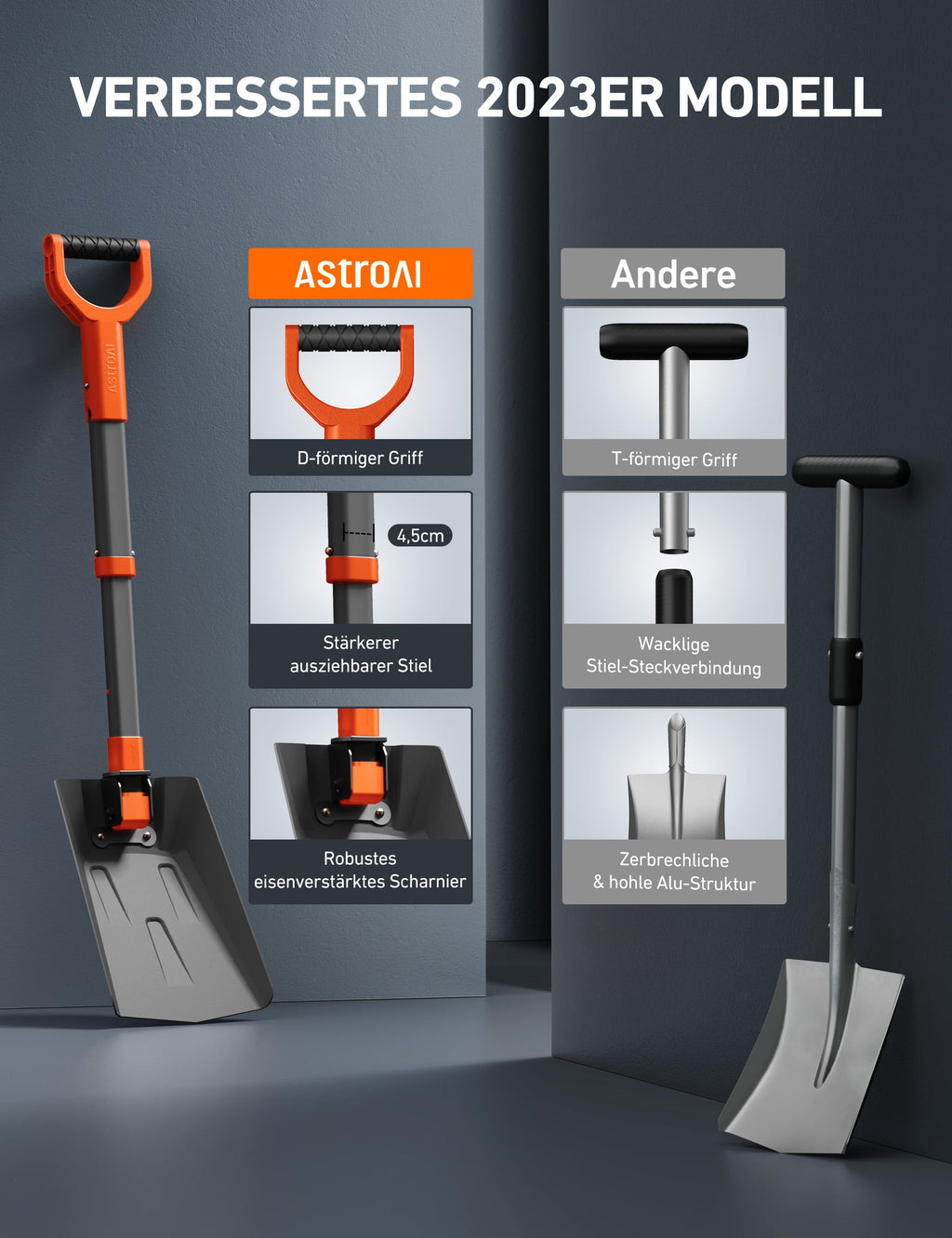 Extendable snow shovel with reinforced aluminum handle - Portable for winter use
