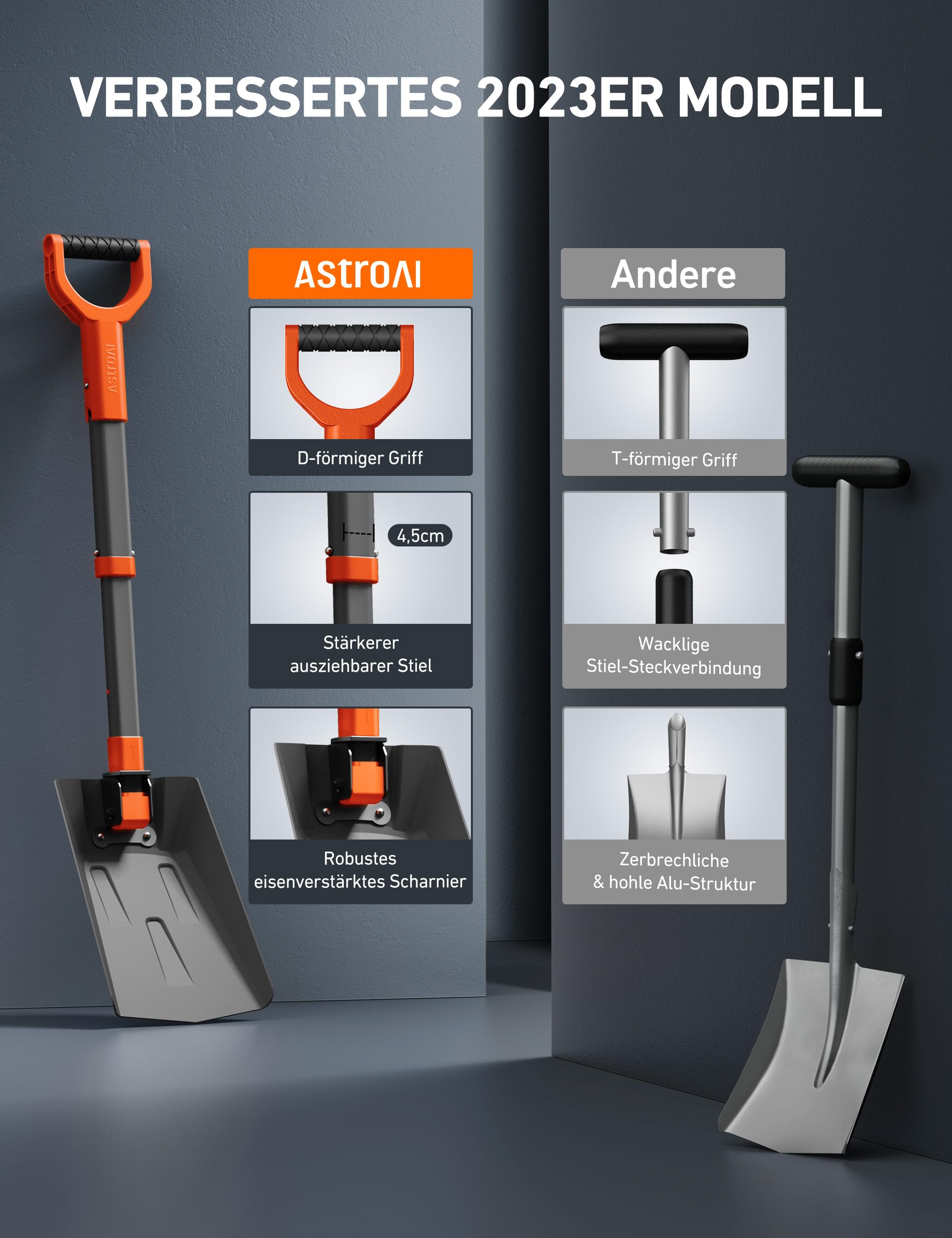 Extendable snow shovel with reinforced aluminum handle - Portable for winter use
