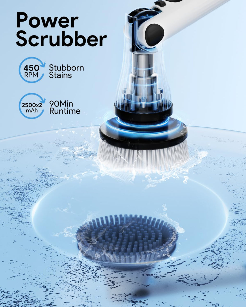 Leebein Electric Scrubber – 8 Brush Heads, 2 Speeds, 37-139cm Extendable Handle