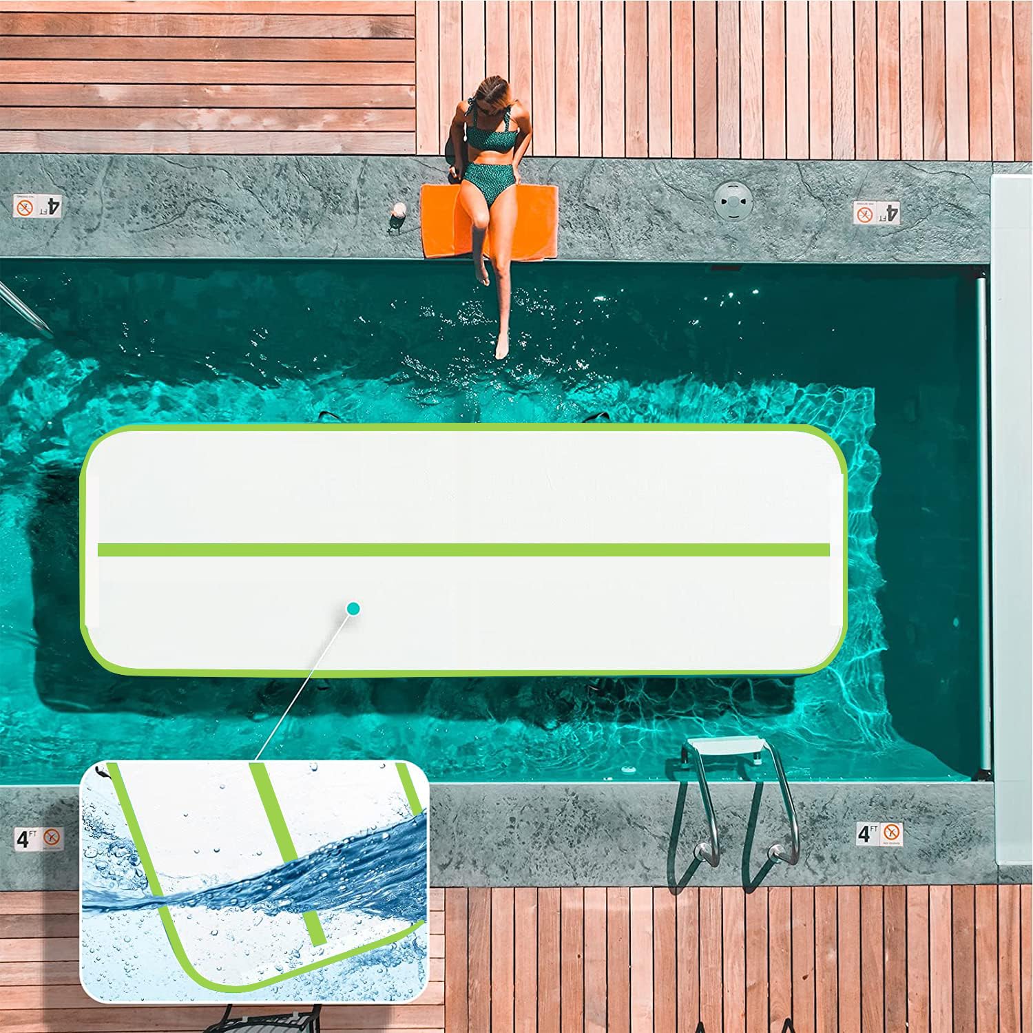 MEKETUM Inflatable Gymnastics Mat 3m – 10cm Thick, Non-Slip, Green