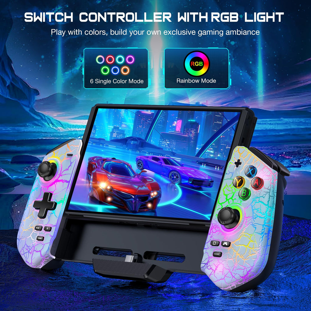 JC300 Kontroler do Nintendo Switch z Hall Effect – RGB, 4 Sloty na Gry, Plug&Play Biały