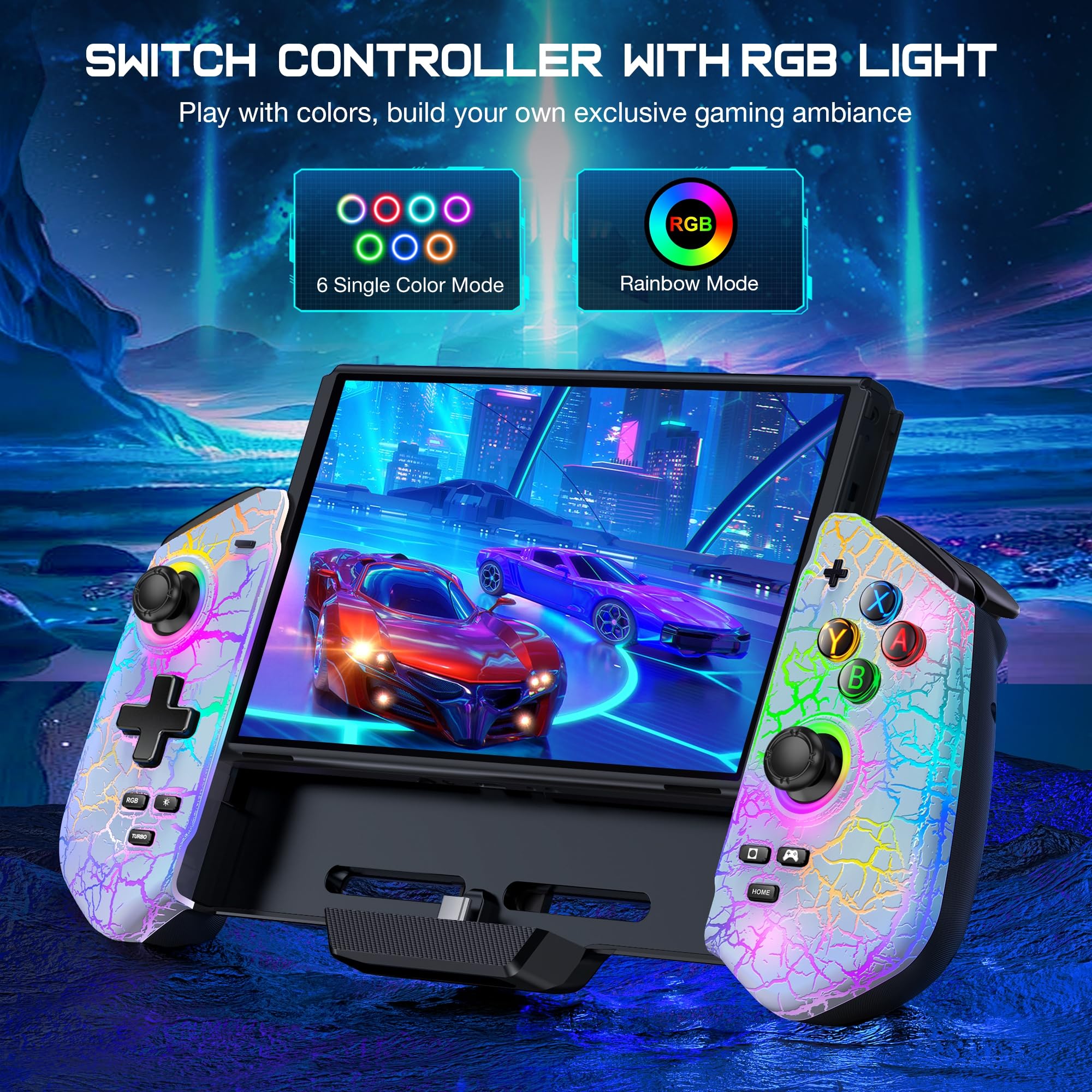 HELLCOOL Controller for Nintendo Switch with Hall Effect – RGB, 4 Game Card Slots, Plug&Play
