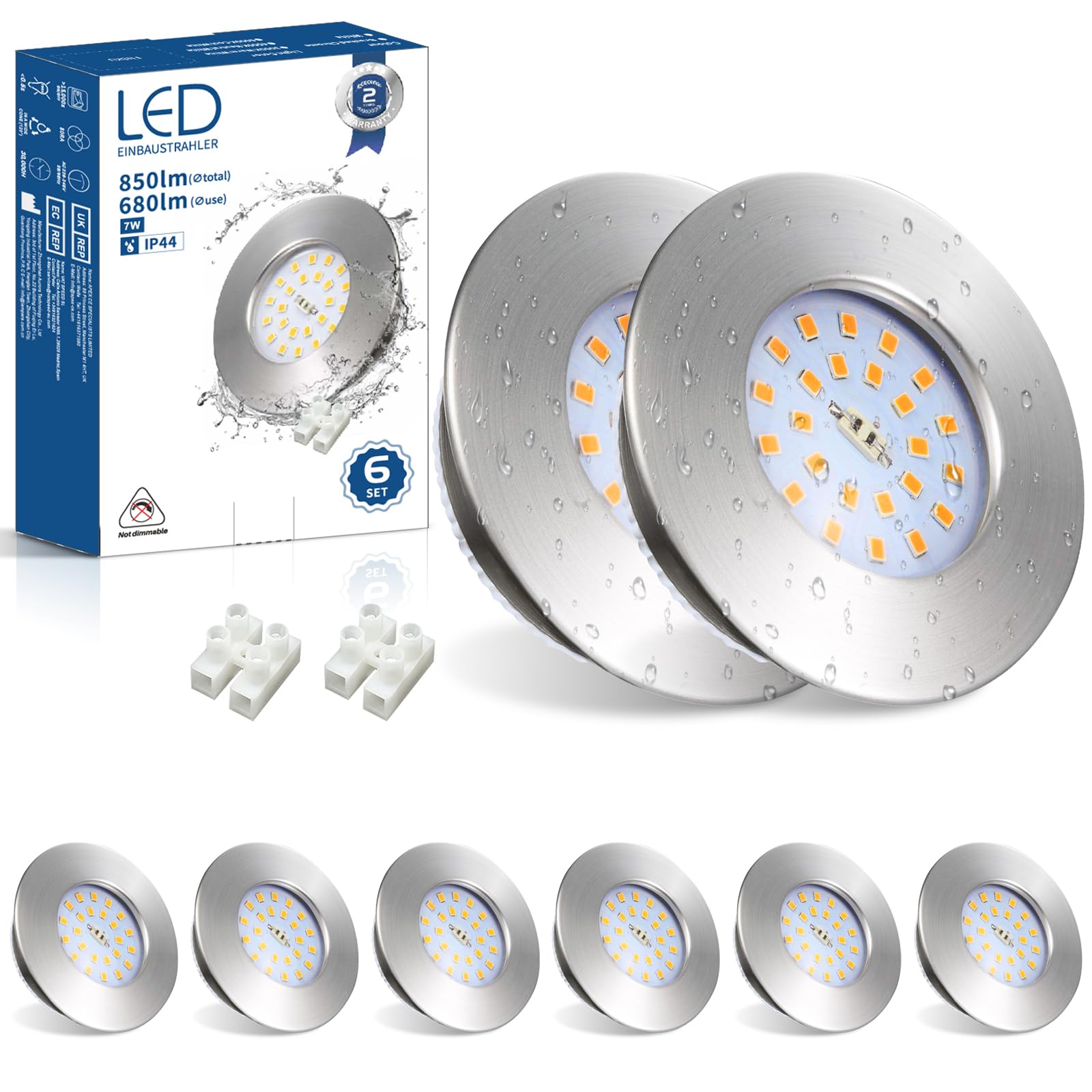 Allesgute 6-pack Recessed LED Spotlights IP44 7W 850LM – Brushed Nickel