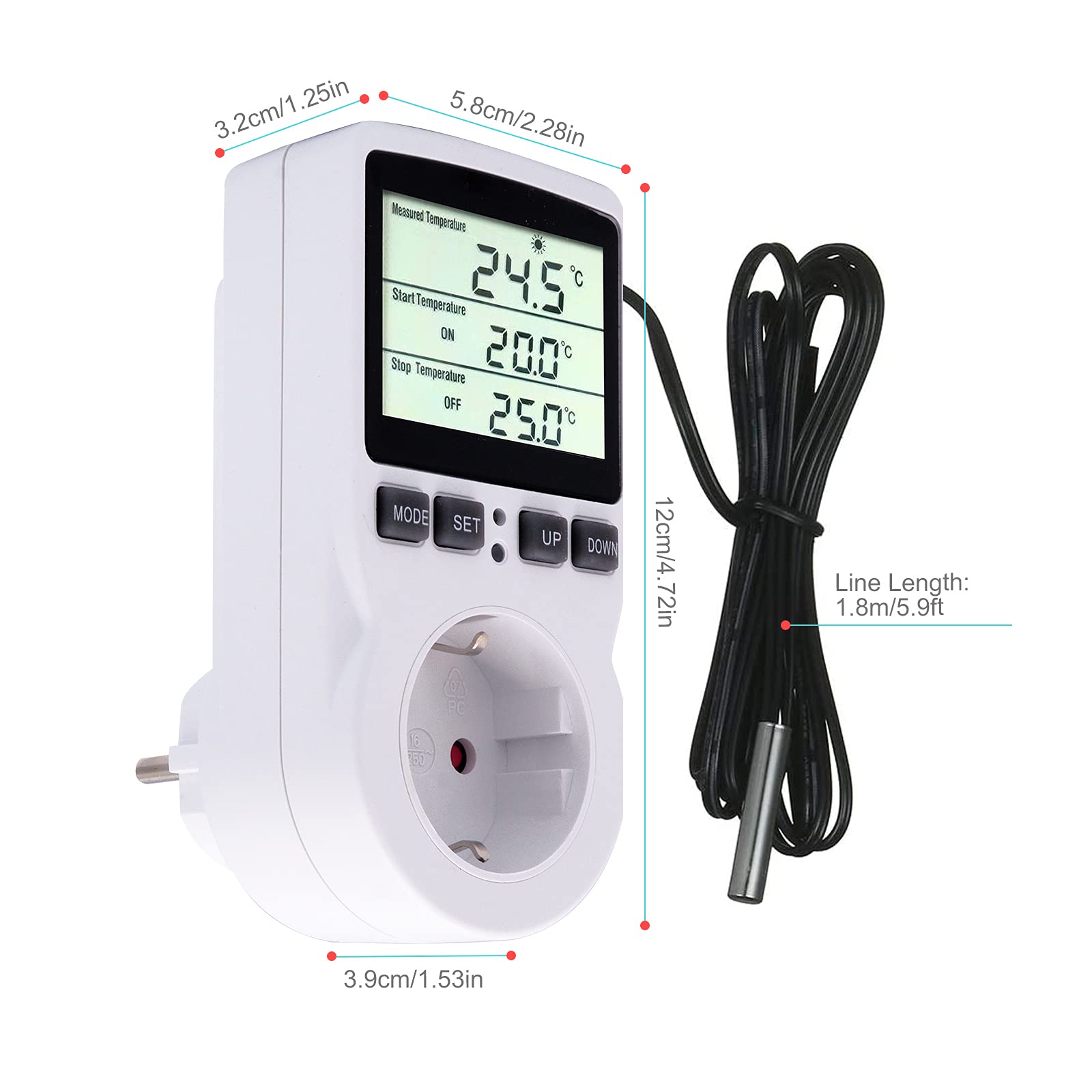 RUIZHI Digital Temperature Controller – Socket with Sensor, Heating and Cooling (EU Plug)