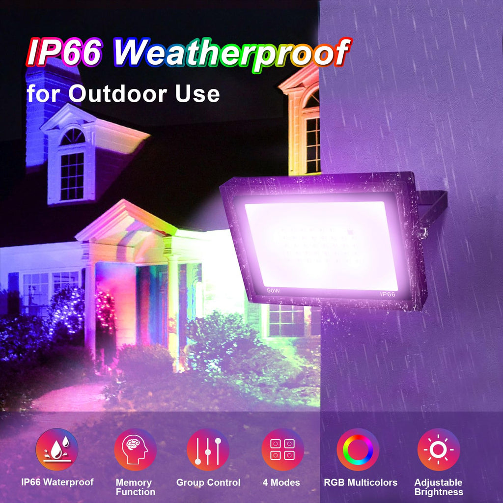 Fosingut 100W RGB LED Outdoor Dimmable Floodlight with Remote Control – IP66 Waterproof