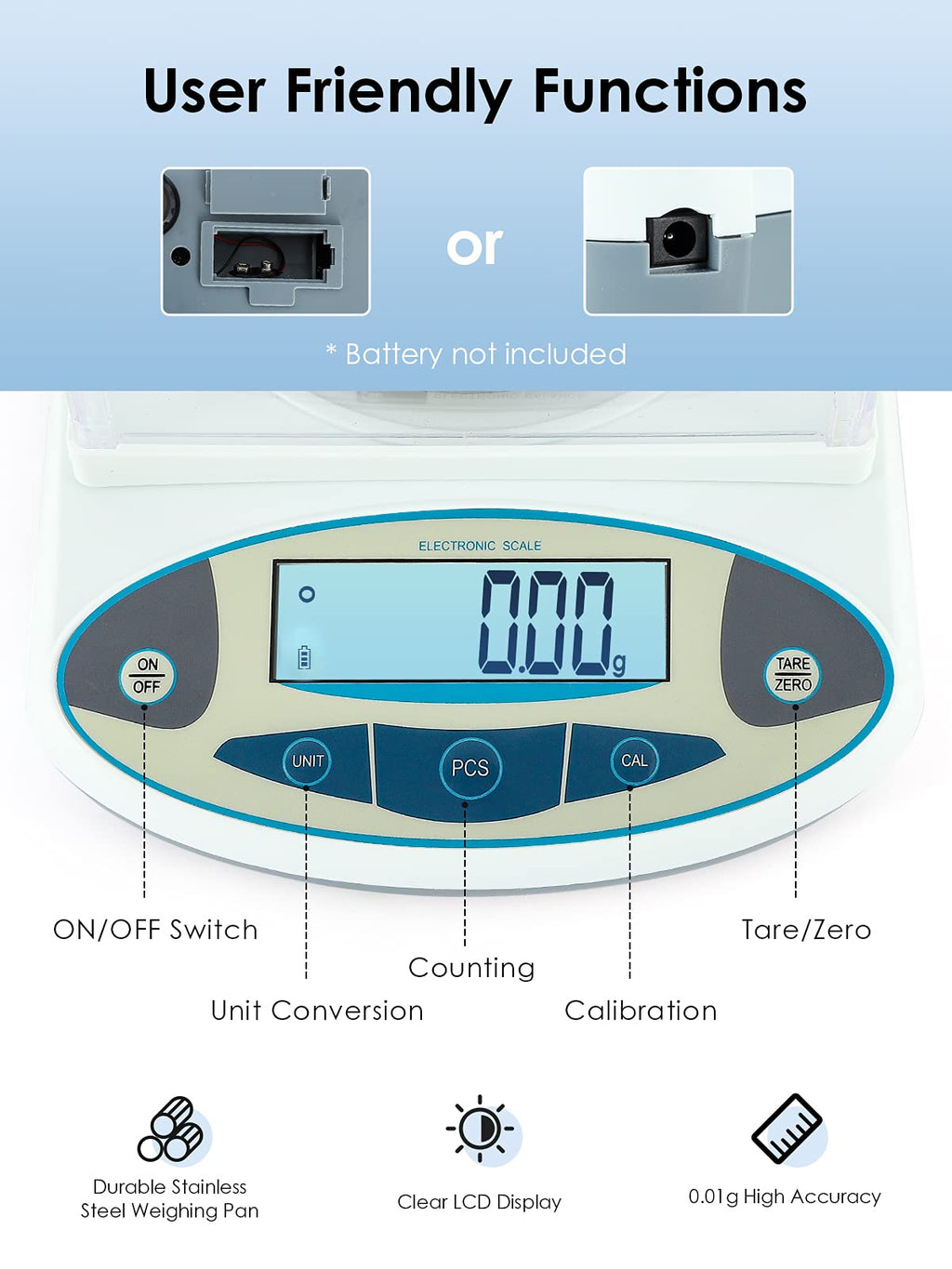 CGOLDENWALL Precision Laboratory Scale 2000g / 0.01g – Electronic with Draft Shield, Calibrated
