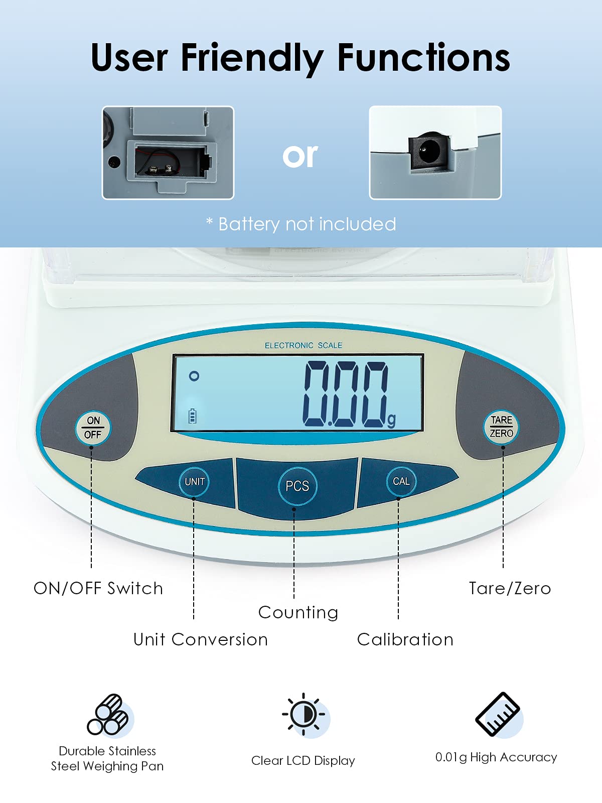 CGOLDENWALL Precision Laboratory Scale 2000g / 0.01g – Electronic with Draft Shield, Calibrated