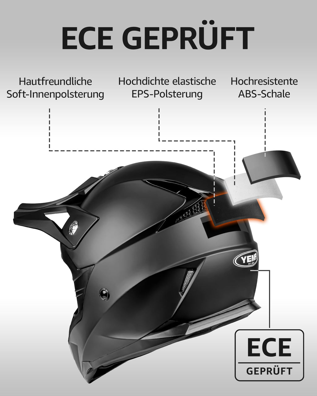 Kask Motocyklowy YEMA YM-915 Cross Enduro – Czarny Mat, Rozmiar XL