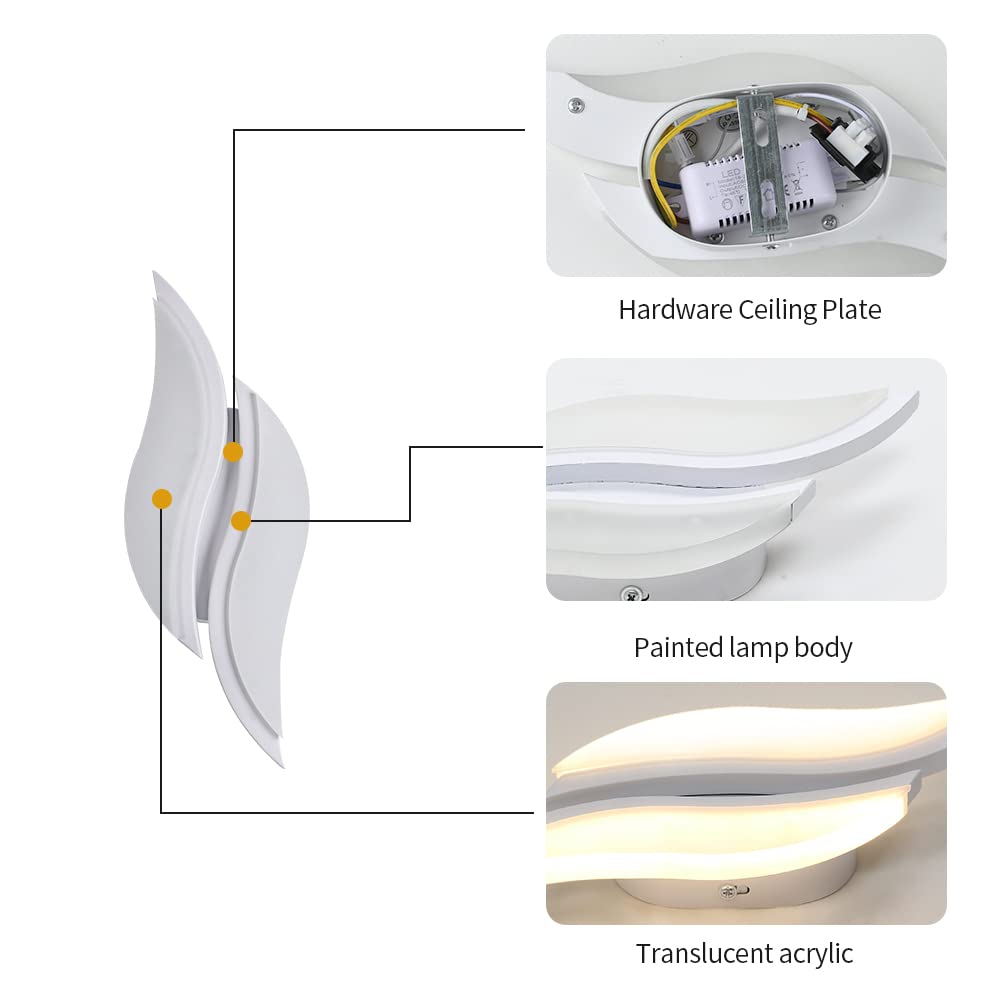 Indoor LED Wall Lights with Acrylic Shade - 12W Black Leaf-shaped Lamp, Warm Light