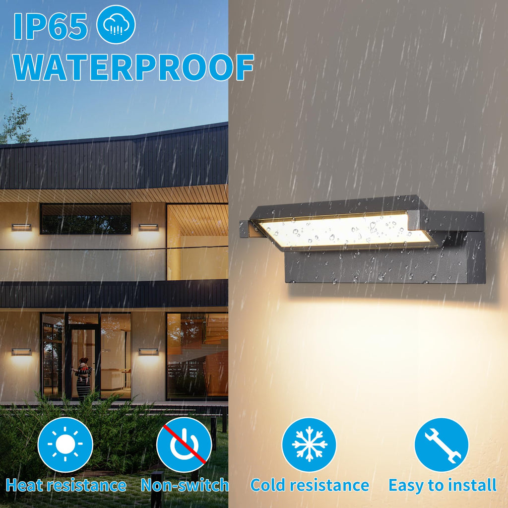 36W LED Outdoor Wall Lamp IP65 Waterproof with 350° Rotatable Panel – Dark Grey