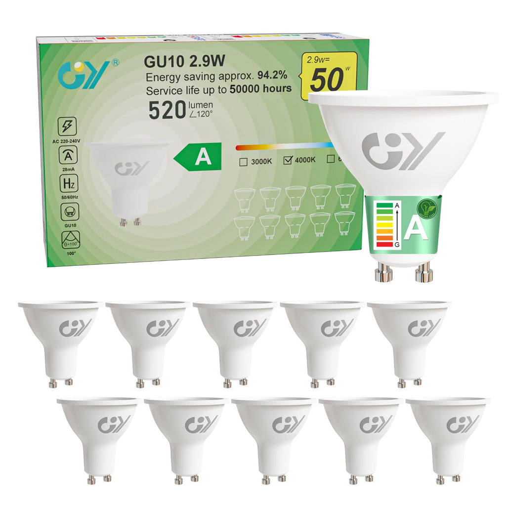 GU10 2.9W Energy-Saving LED Bulb 4000K 520LM – Pack of 10