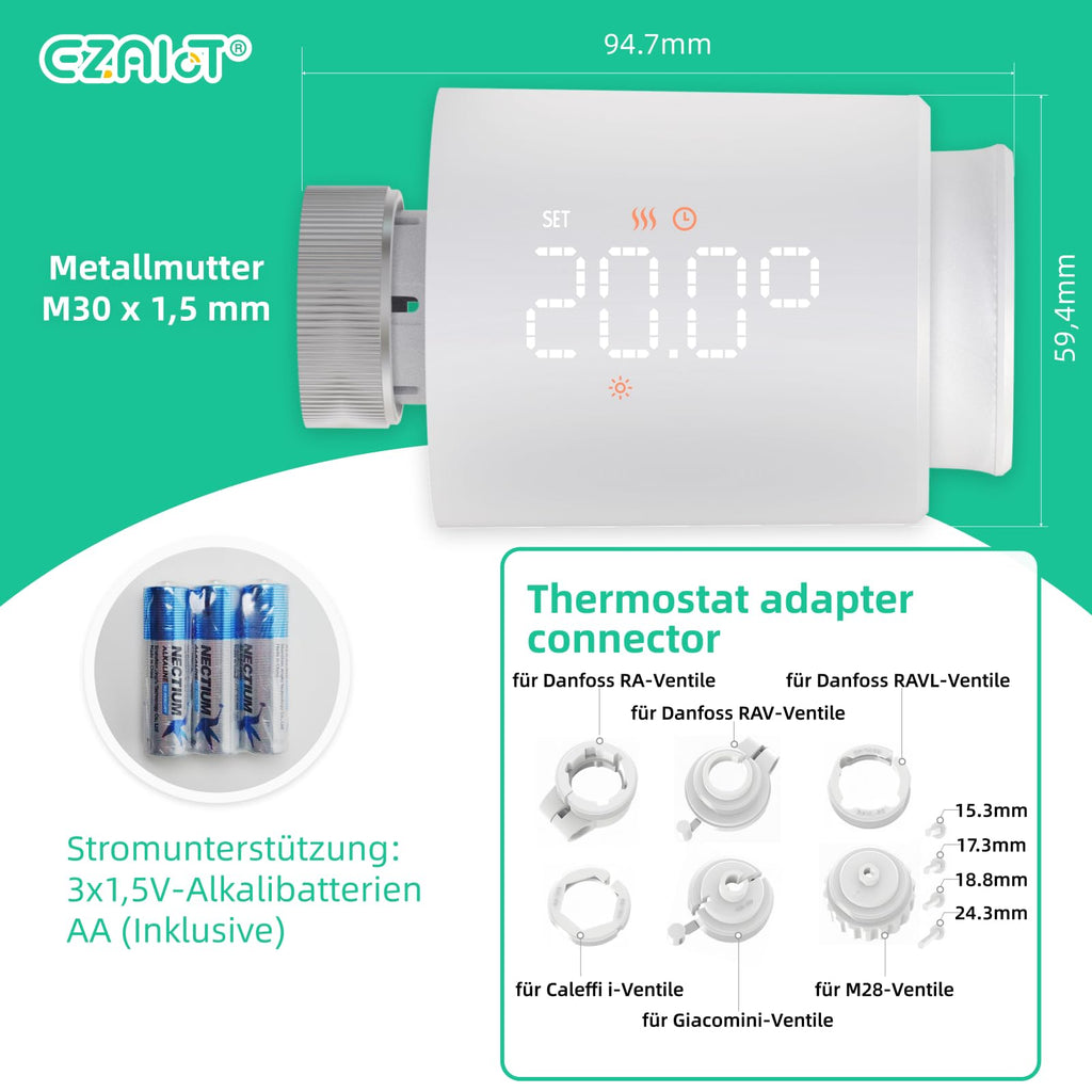 EZAIot Smart Radiator Thermostat, Bluetooth Programmable – Black