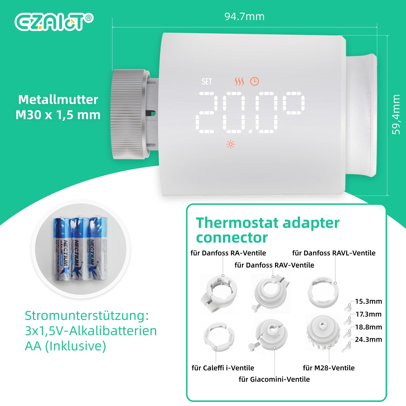 EZAIot Smart Radiator Thermostat, Bluetooth Programmable – Black