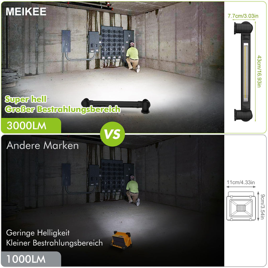 Rechargeable LED Work Light 3000LM 6 Modes with Magnet and Hook – Black