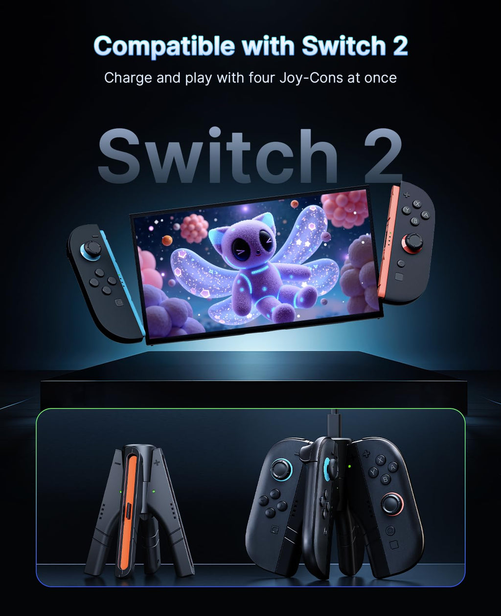Upgraded Nintendo Switch Charging Grip 4-in-1 Station - Portable