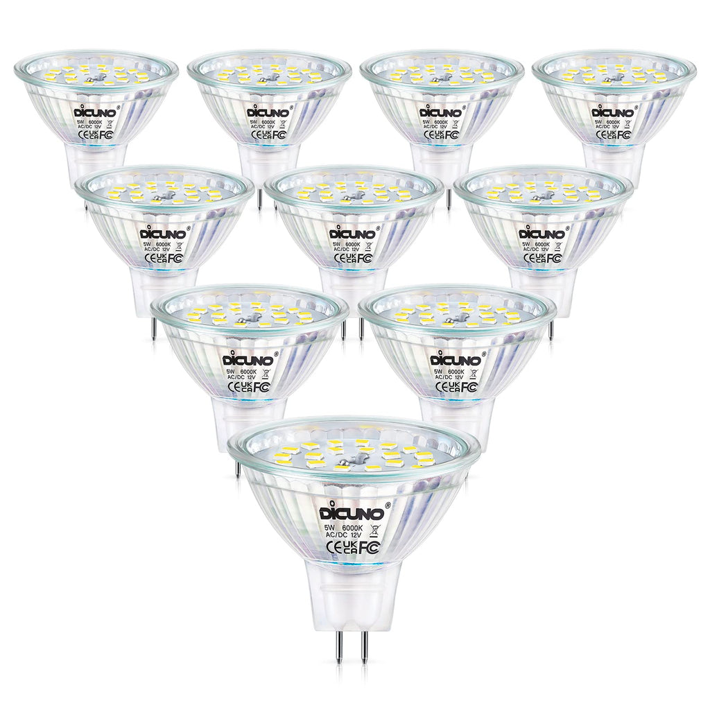 DiCUNO GU5.3 LED Dimmowalny 5W 6000K MR16 Lampa Punktowa 120° Kąt – Opakowanie 10