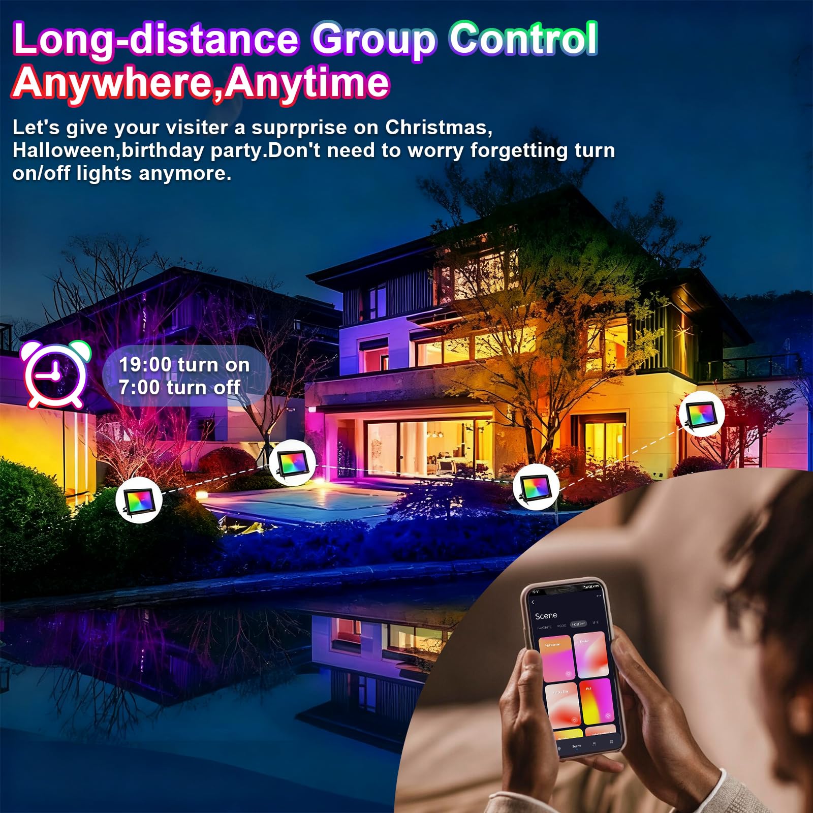 RGB LED Outdoor Floodlight 50W Smart App Control – IP66 Waterproof
