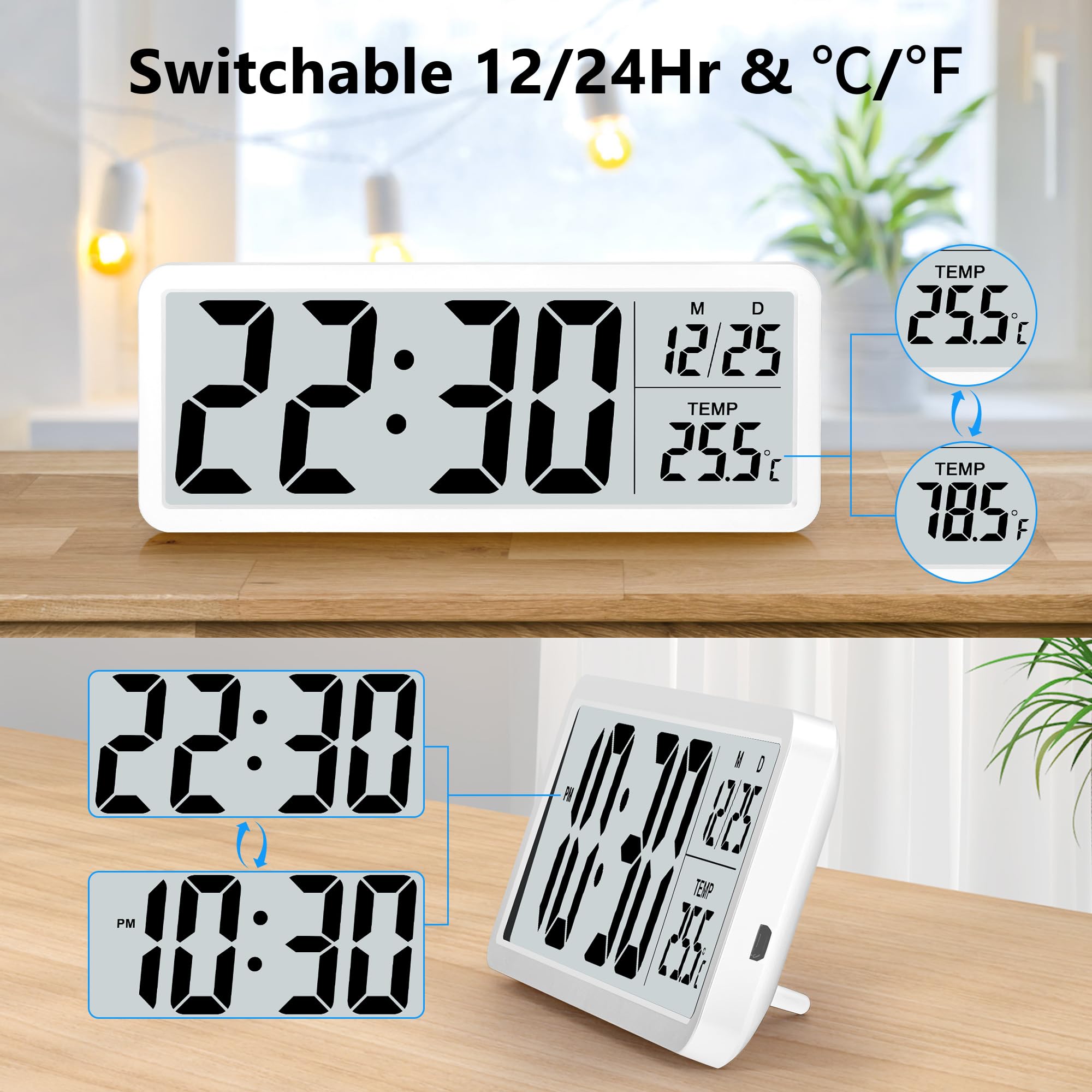Sukeen Battery Operated Digital Wall Clock with Large Digits - White