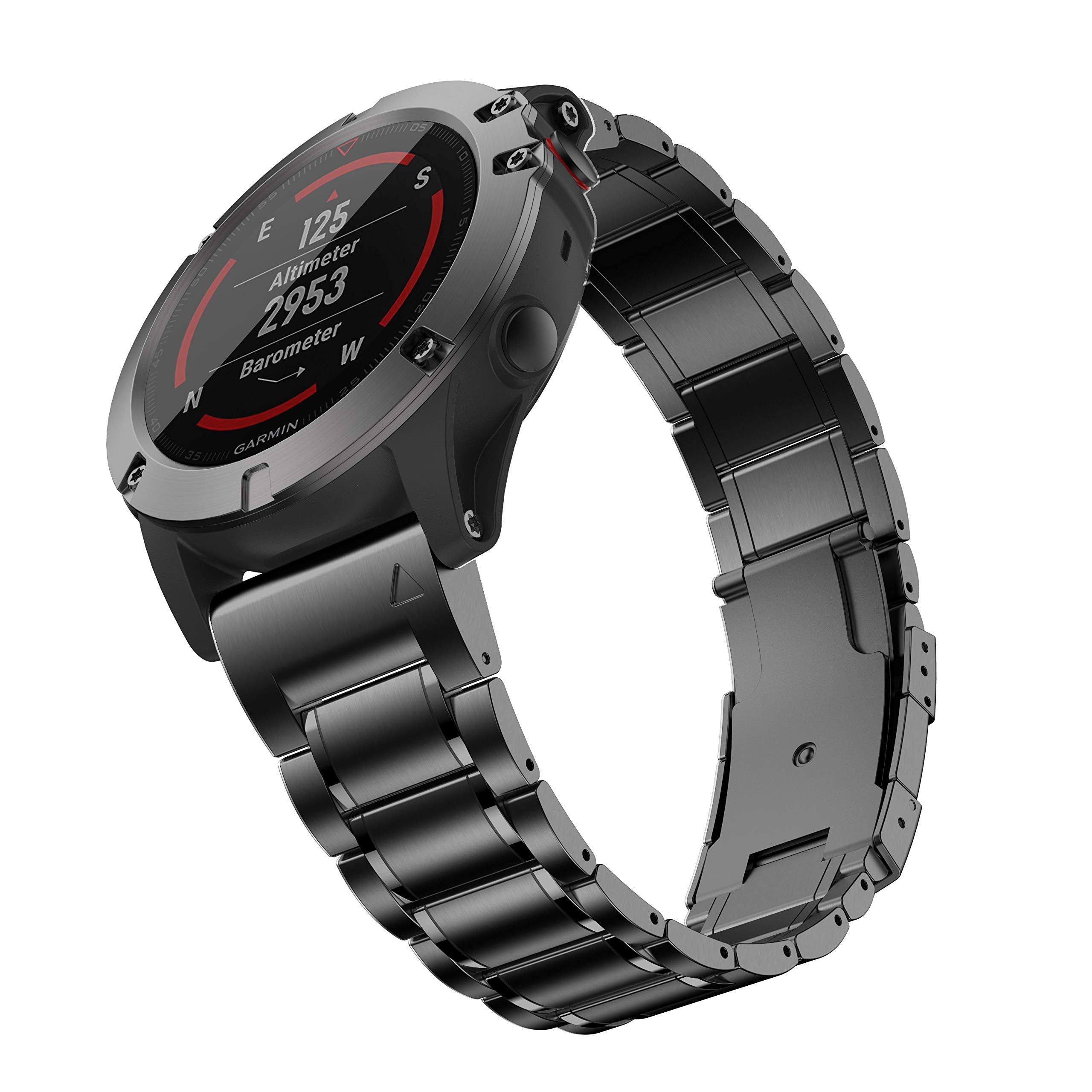 HQEUZ 26mm Titanium Bracelet for Garmin Fenix 7X/6X/5X – Quick Fit, Black