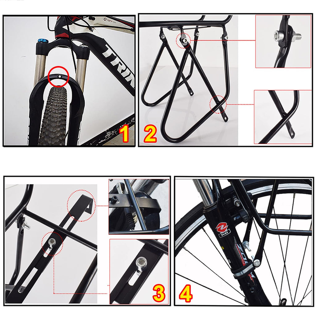 Front Bicycle Rack with 15 kg Capacity with Mounting Device for Disc Brakes/Mountain Bike - Black