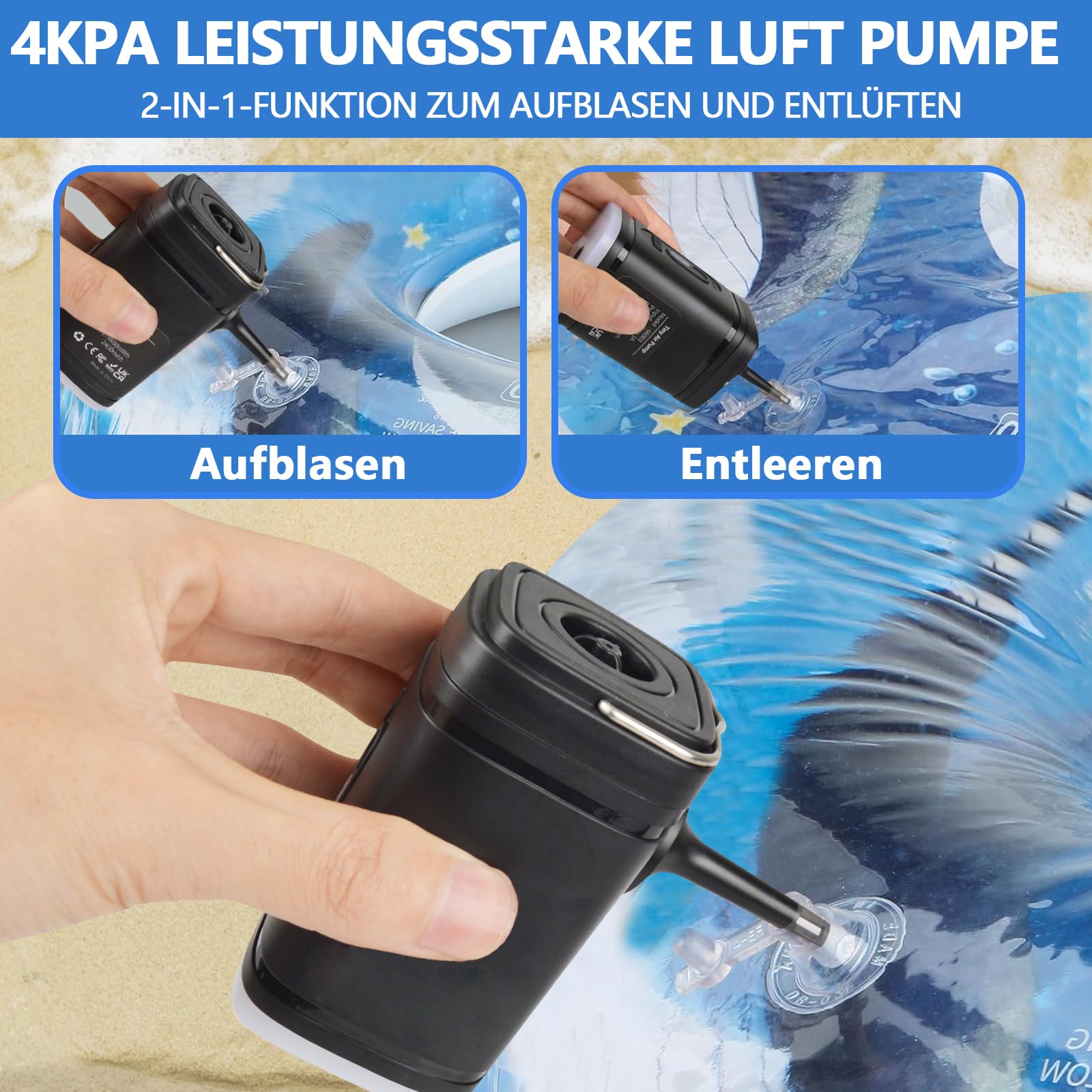 Portable Electric Air Pump 2400mAh Rechargeable with 5 Inflate/Deflate Nozzles – Mini
