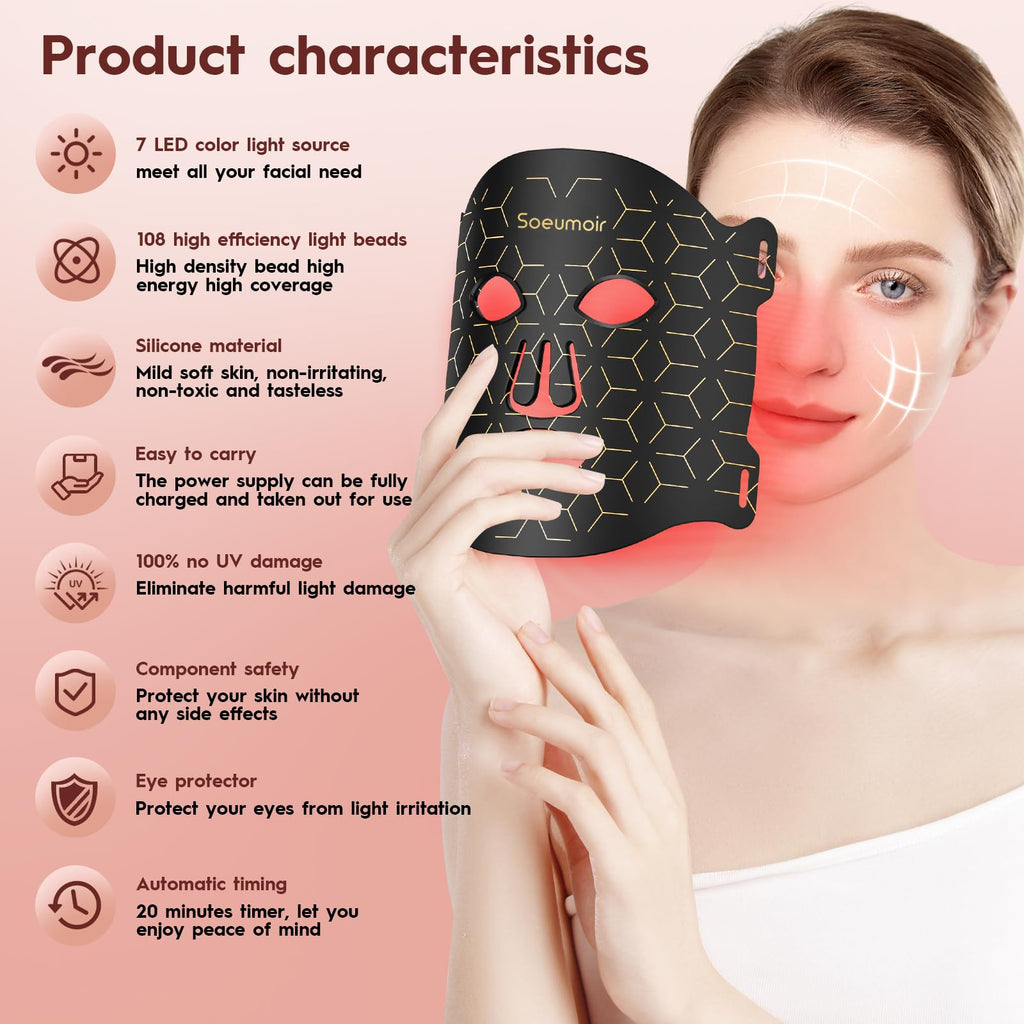 LED Face Mask Red Light Therapy Device 7-Color LED Skin Care