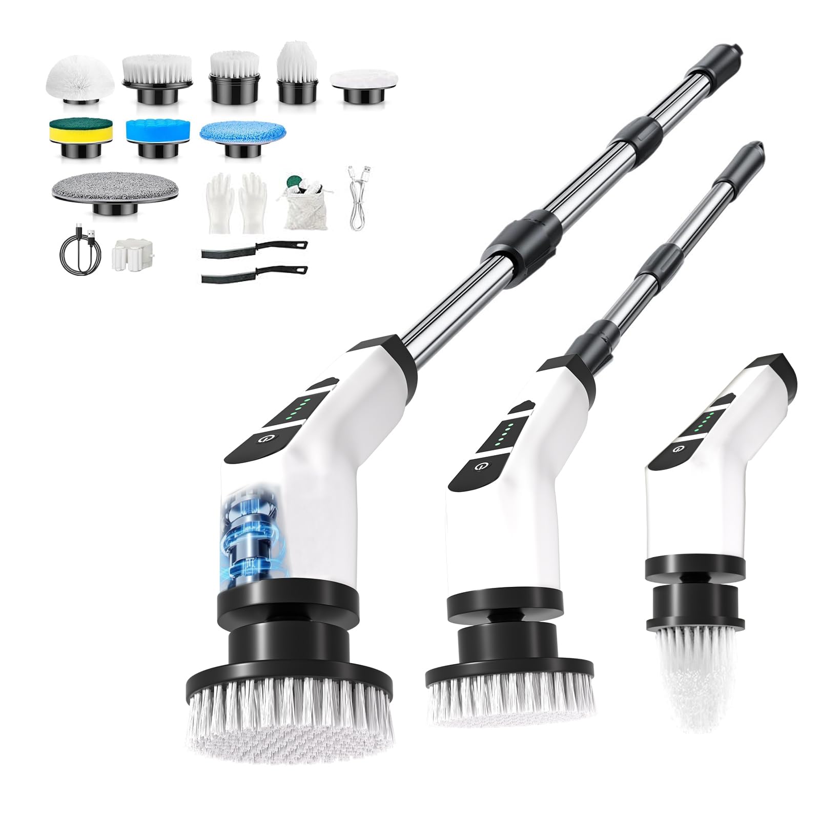 Electric Cleaning Brush with 9 Heads, Two-Speed Adjustment, Extendable Handle – Multifunctional