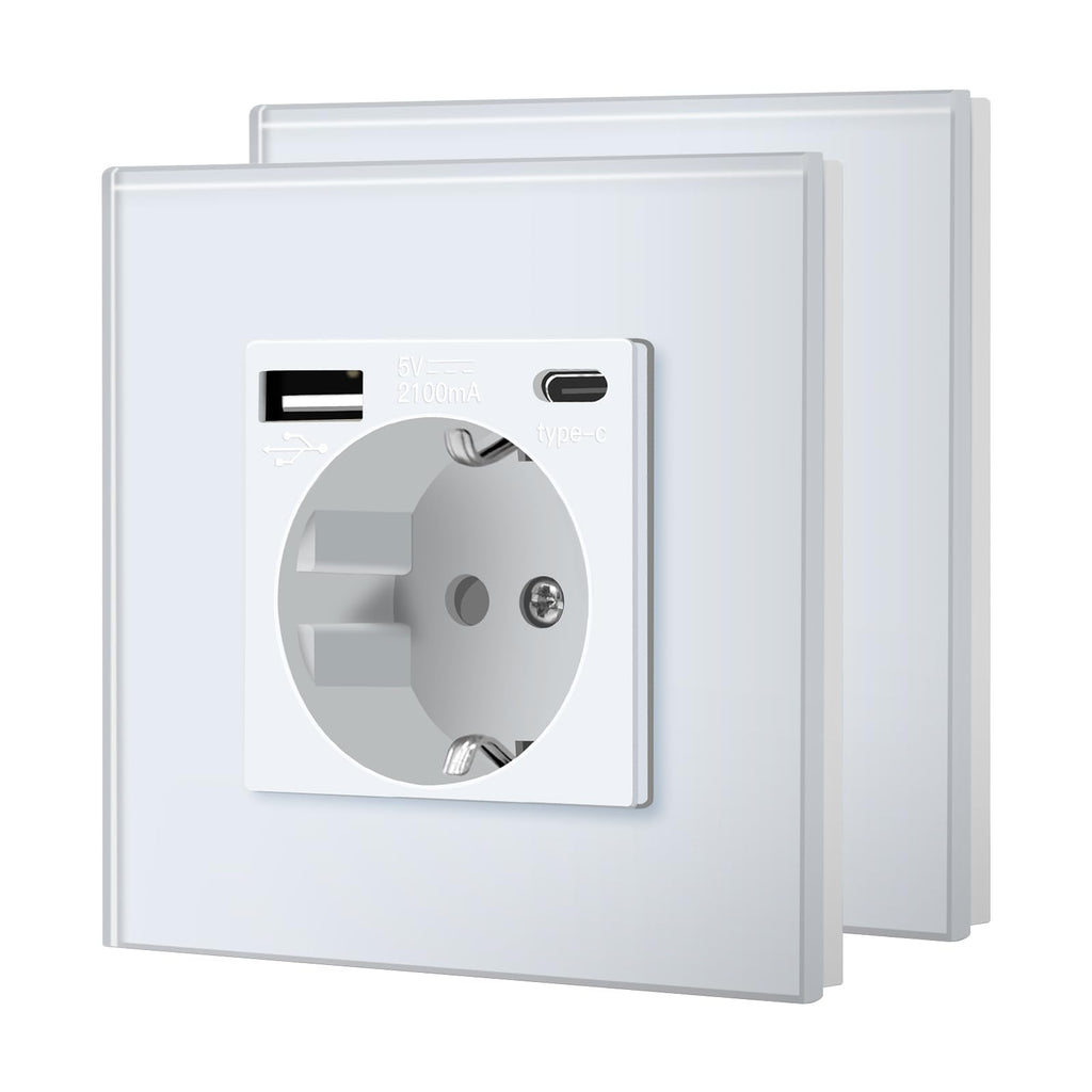 BSEED Schuko Wall Socket with USB C 2.1A – White