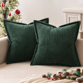 MIULEE Corduroy Cushion Covers 45x65cm - Striped, Dark Green, 2 Pieces
