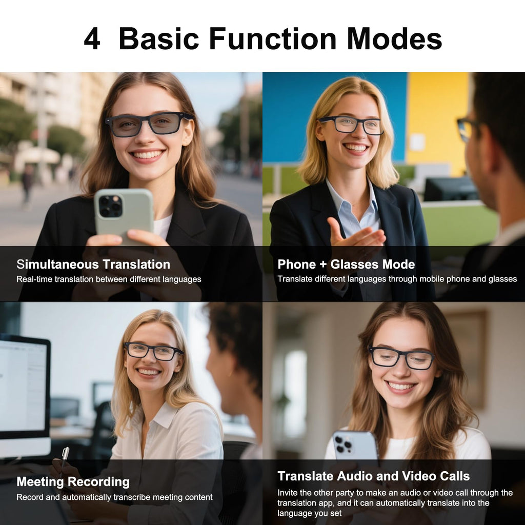 AI Bluetooth Smart Glasses – Real-time Translator for 160+ Languages