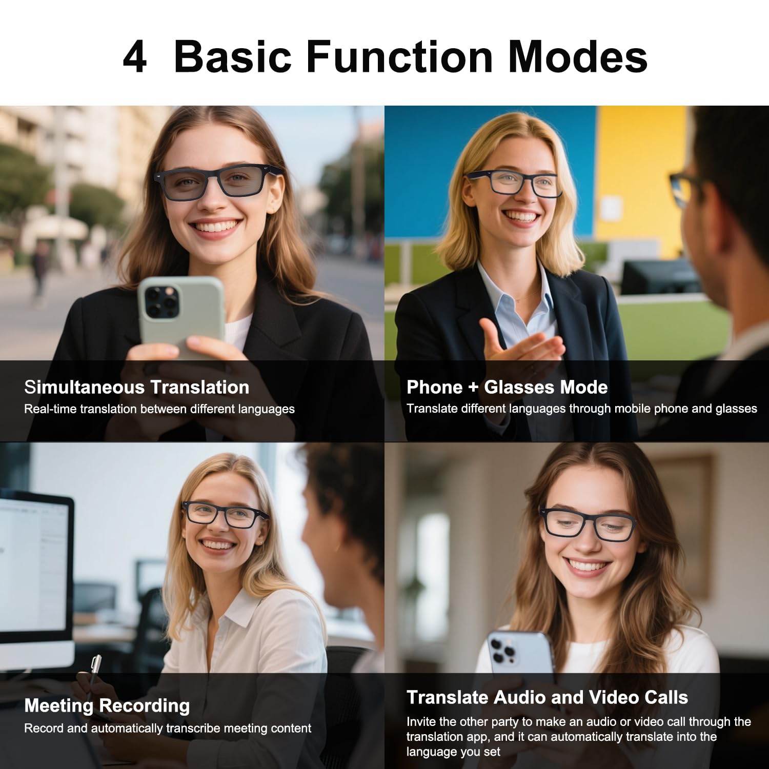 AI Bluetooth Smart Glasses – Real-time Translator for 160+ Languages