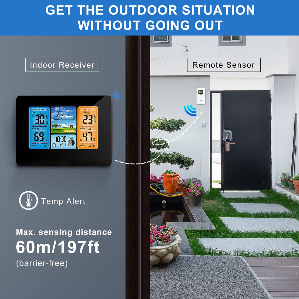 Wireless Weather Station with Digital Forecast and Outdoor Sensor - Black
