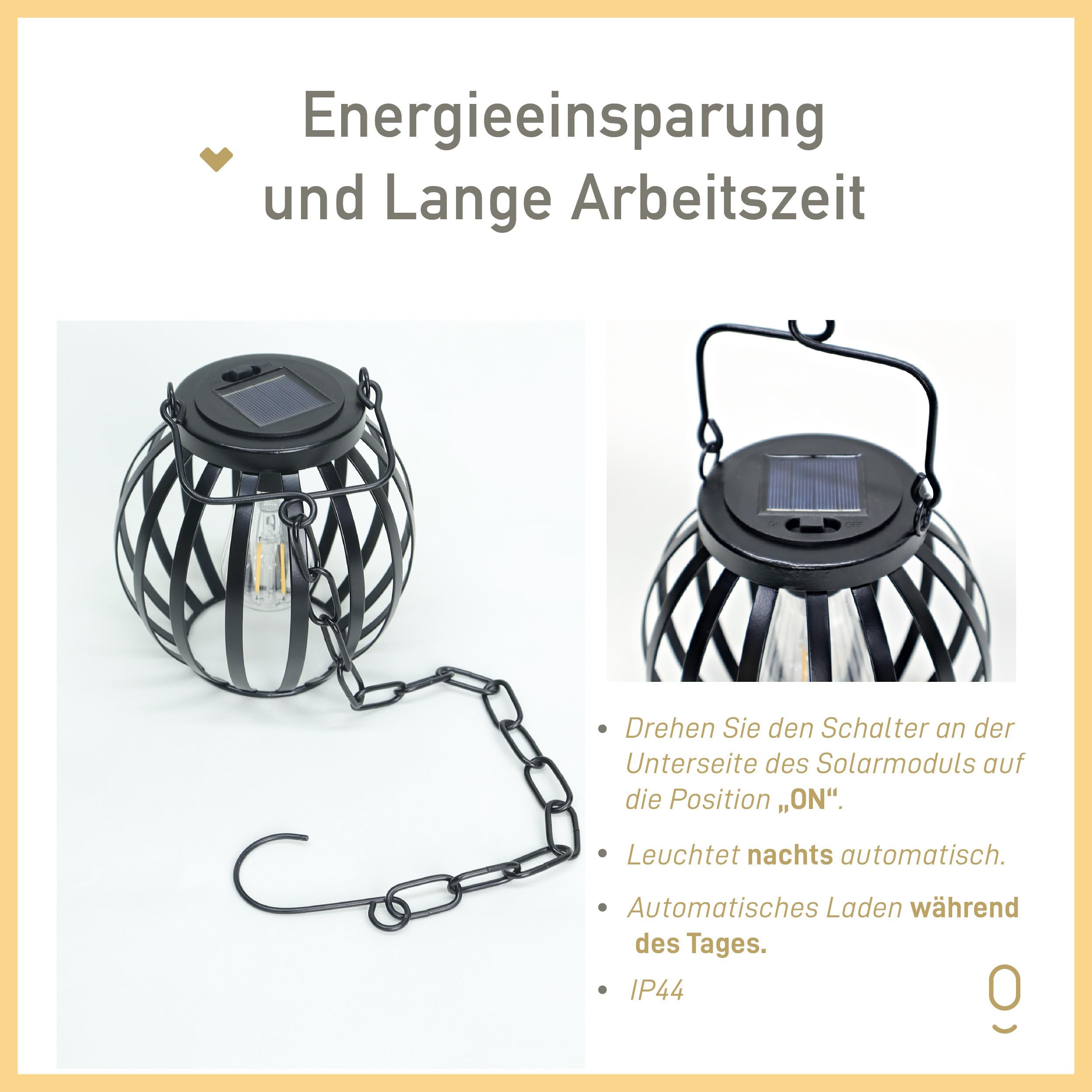 Outdoor Solar Hanging Lamp Waterproof Metal – Decorative Oval Garden Lamp, Black