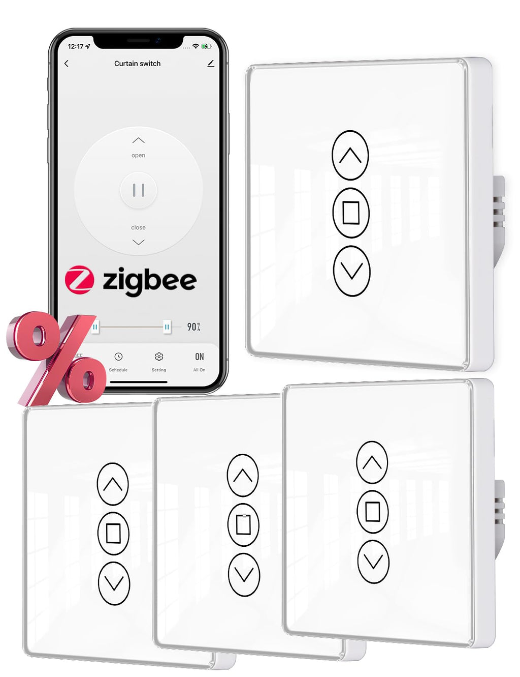 MOES Smart Blind Switch 2.5D Zigbee Alexa with Timer – 4 pcs