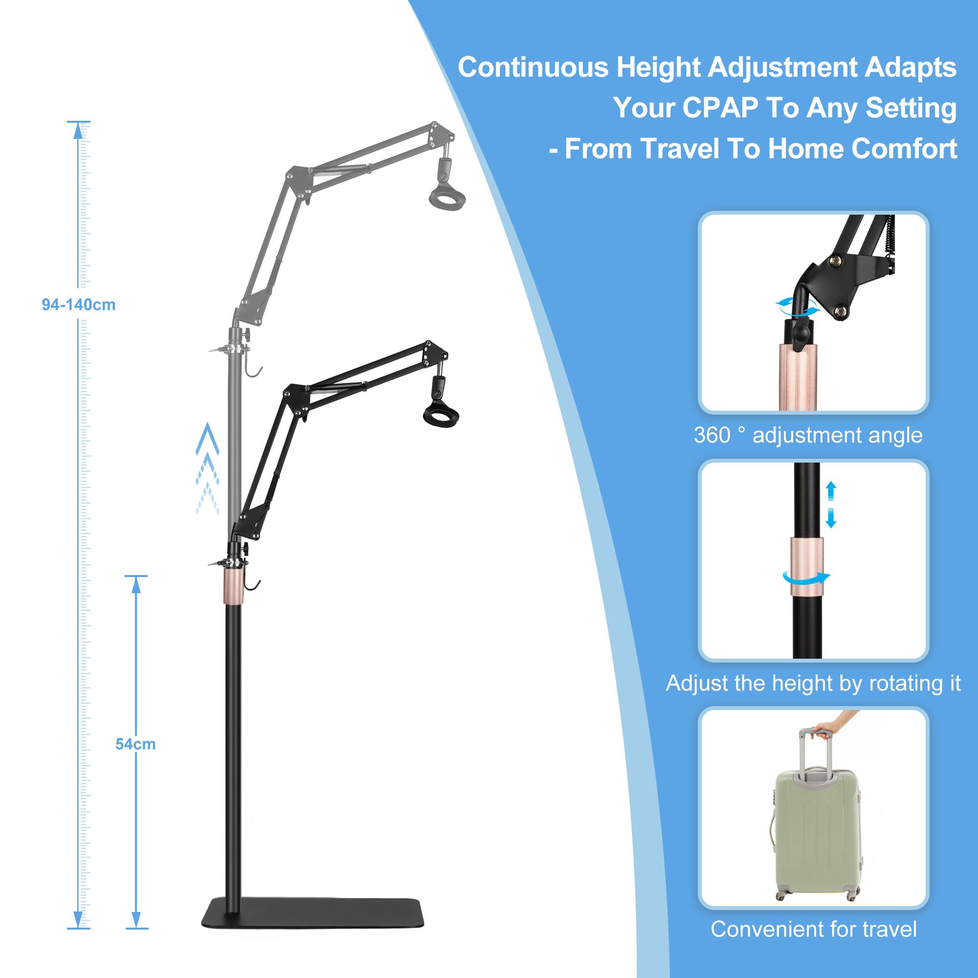 CPAP Hose Holder Adjustable Height Bed Hanger Prevents Tangling - White