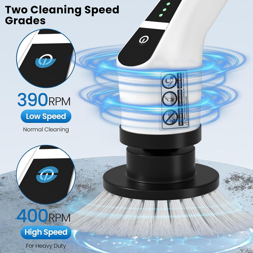 Electric Cleaning Brush with 9 Heads, Two-Speed Adjustment, Extendable Handle – Multifunctional