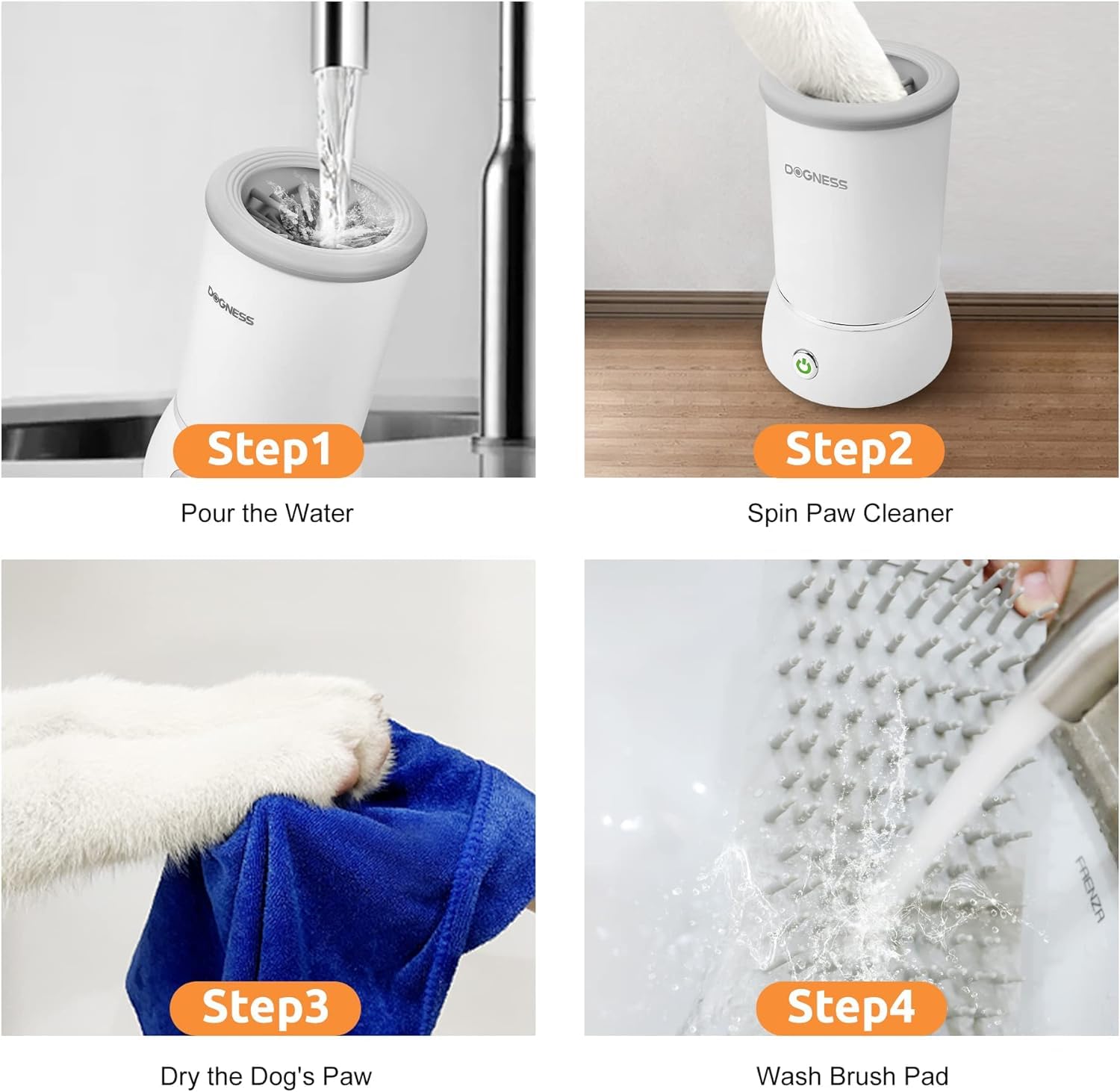 DOGNESS 360° USB Rechargeable Electric Paw Cleaner for Dogs – White